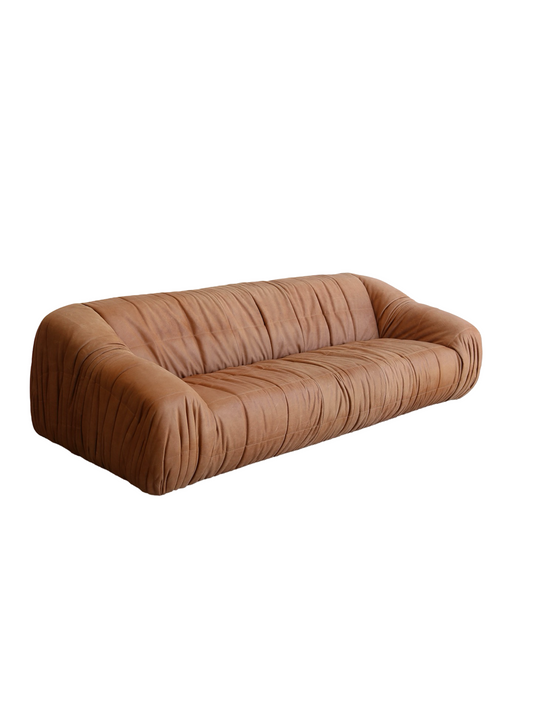 Piumino sofa in cognac leather by De Pas, D’Urbino & Lomazzi for Dell’Oca, Italian mid-century modern design