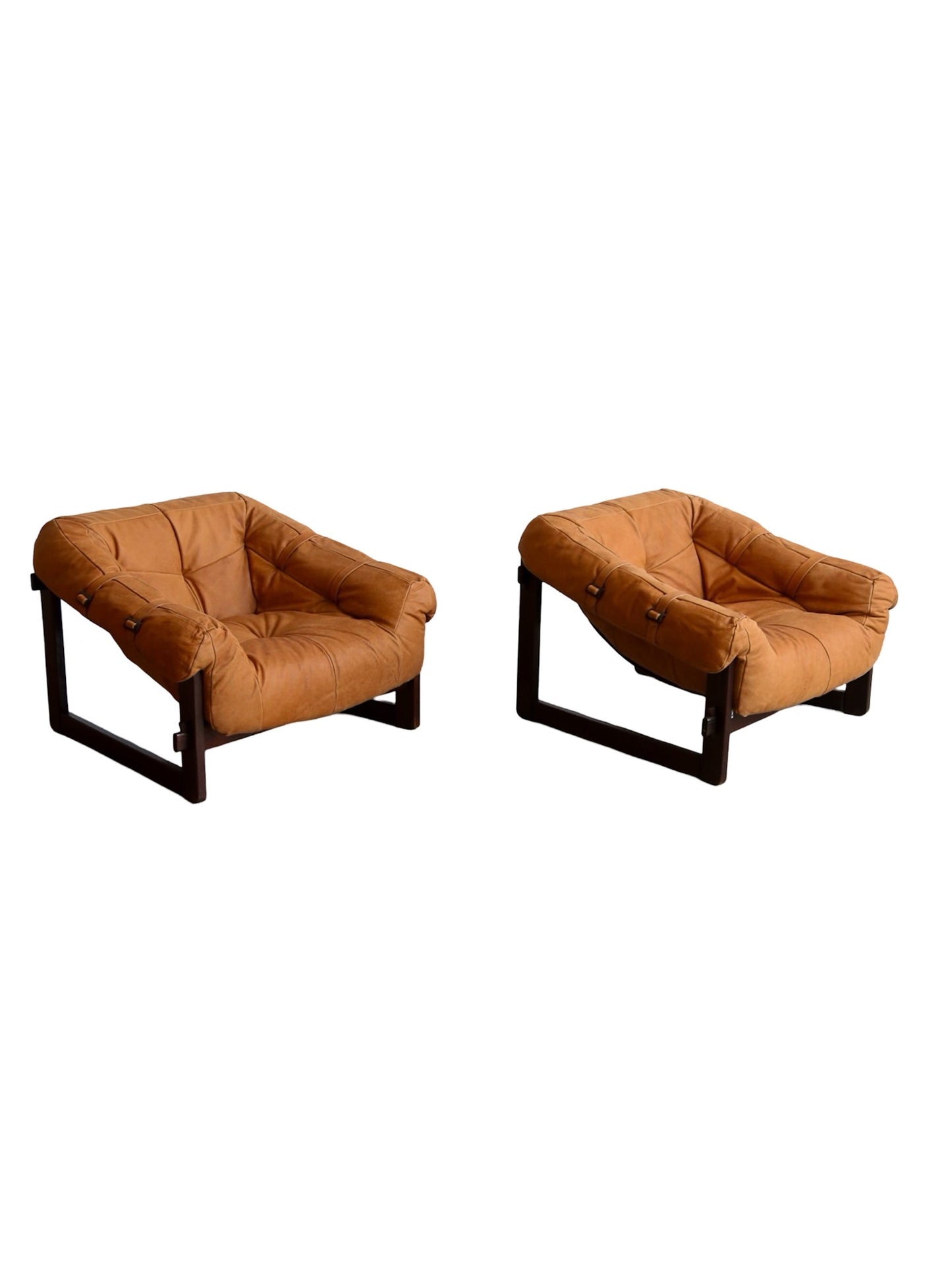 Mp-91 Armchairs by Percival Lafer in Wood and Leather