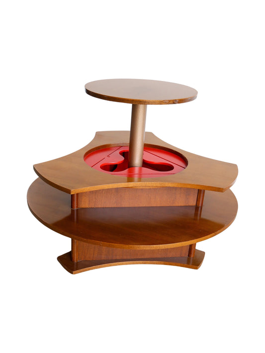 Unique and stylish wooden bar with bottle storage, the top layer of the table can be automatically raised by pulling the handle by Gervasoni