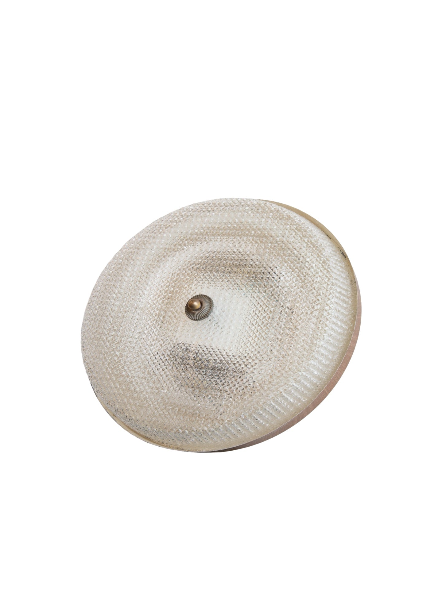 Italian Mid-Century Textured Glass and Brass Ceiling Light