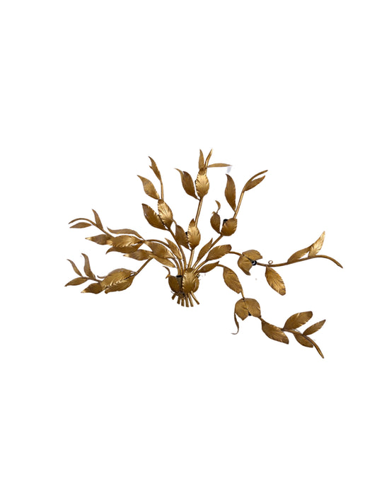 italian vintage gilt metal floral wall light with nine bulbs, 1970s