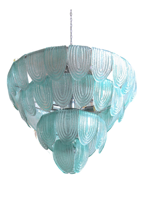 Italian mid-century modern chandelier in green Murano glass, 54 saddles