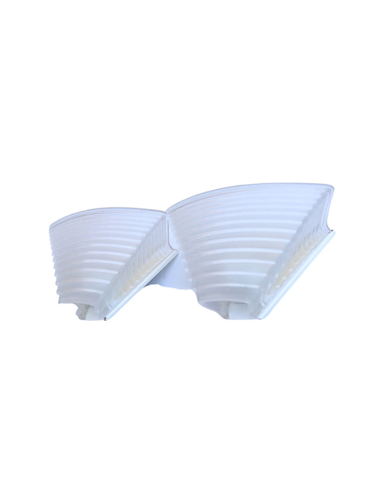 Two white Murano glass sconces with a metal frame, designed by Angelo Mangiarotti for Artemide.