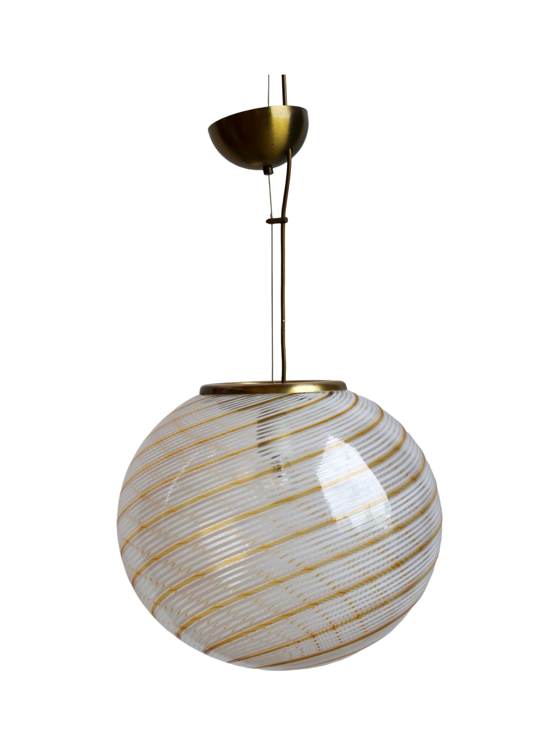 Italian mid-century modern glass globe light with gold ribbon swirl