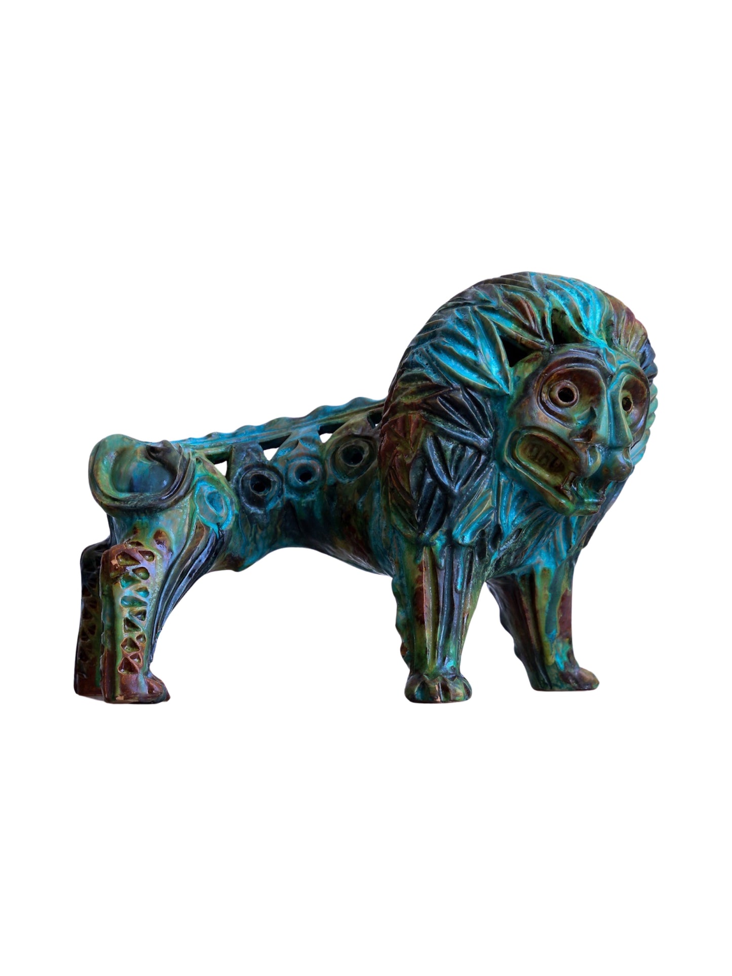 Bitossi Blue Lion Glazed Ceramic by Alvino Bagni