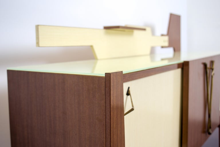 Italian Mid-century Modern Geometric Brown and Yellow Sideboard or Bar, 1960