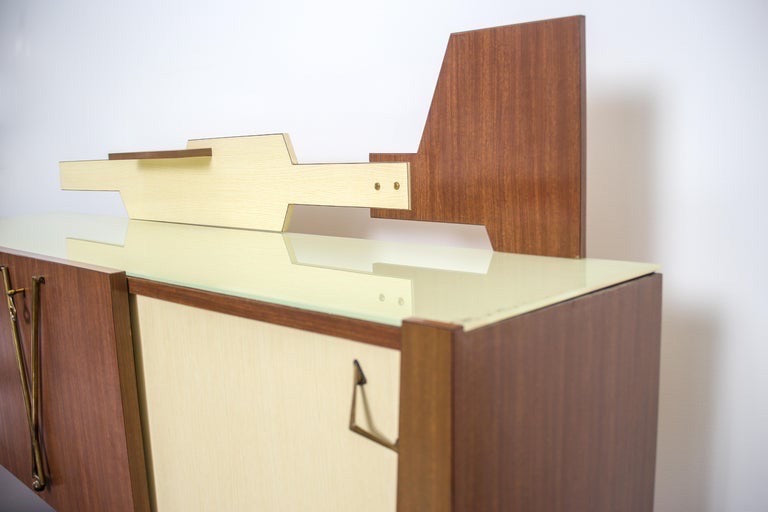 Italian Mid-century Modern Geometric Brown and Yellow Sideboard or Bar, 1960