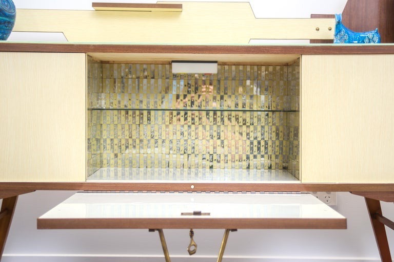 Italian Mid-century Modern Geometric Brown and Yellow Sideboard or Bar, 1960