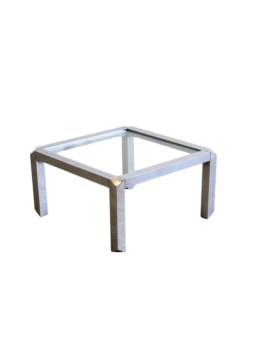 Italian Mid Century Modern Chrome & Smoked Glass Square Coffee Table