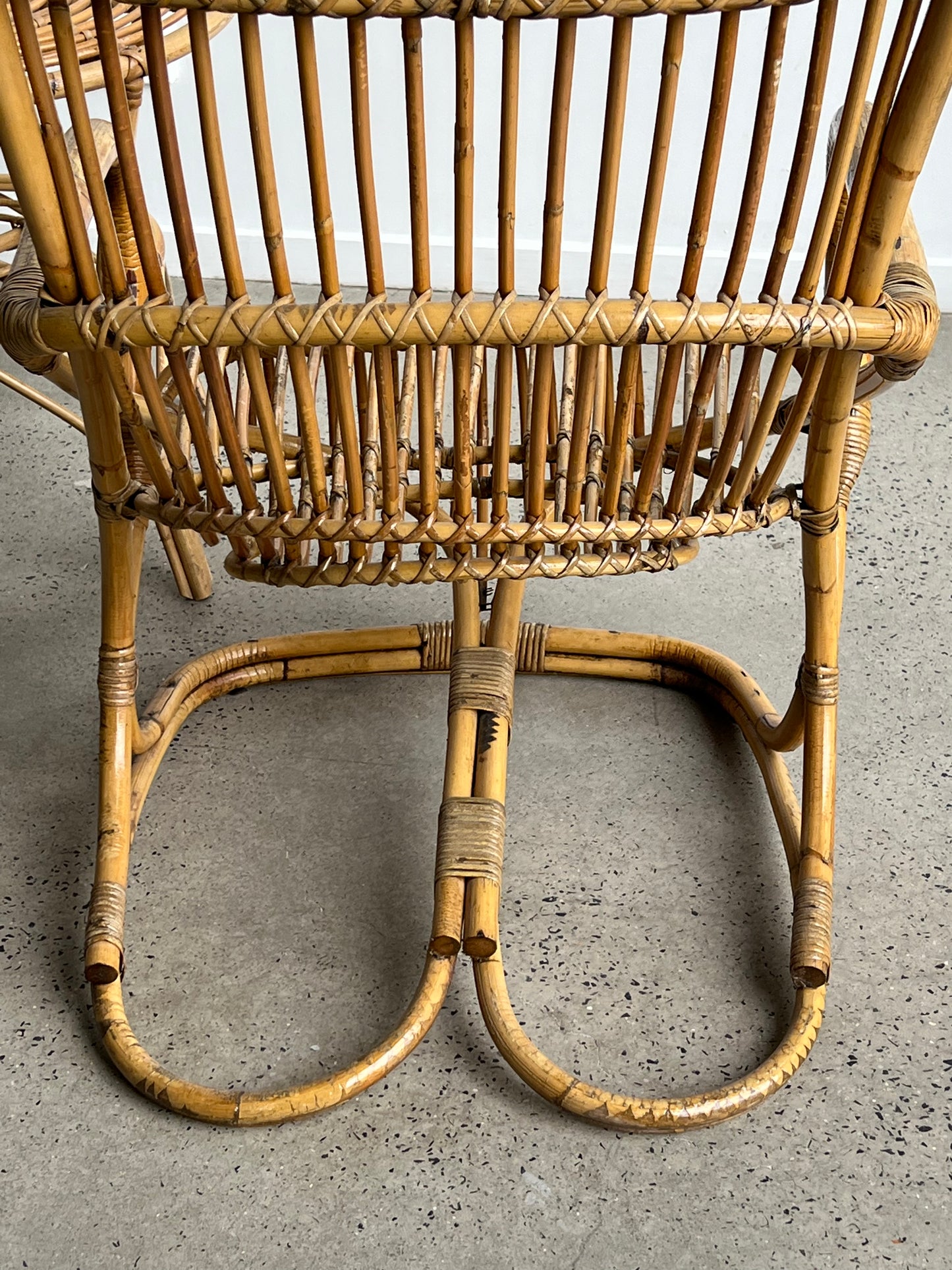 Italian Set of Two Chairs & Side Table in Bamboo by Tito Agnoli, 1960s