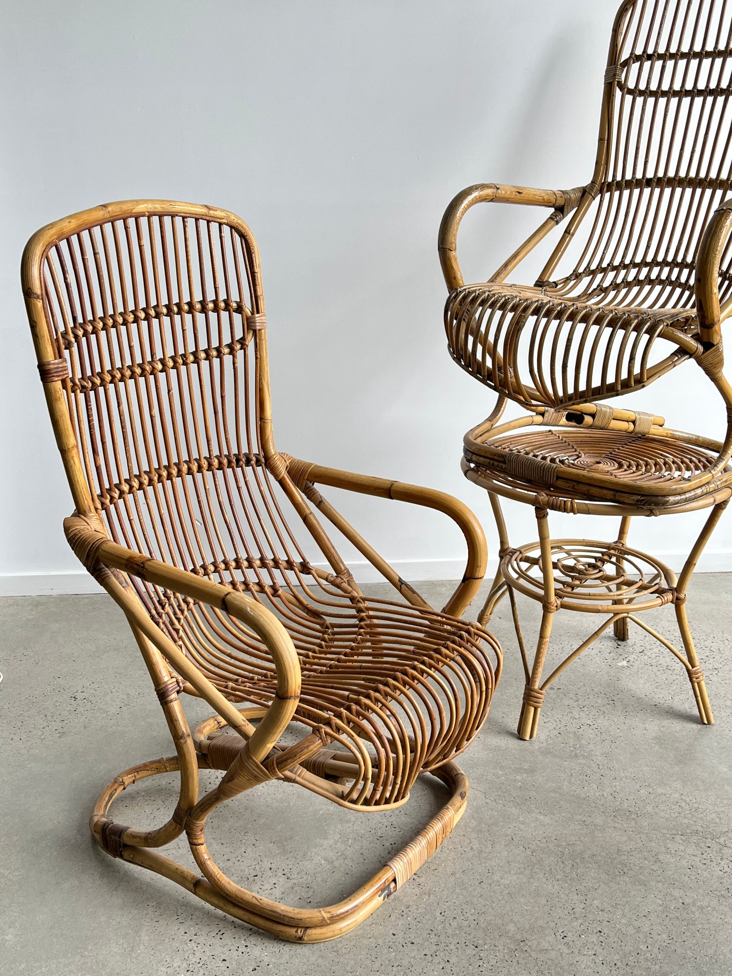 Italian Set of Two Chairs & Side Table in Bamboo by Tito Agnoli, 1960s