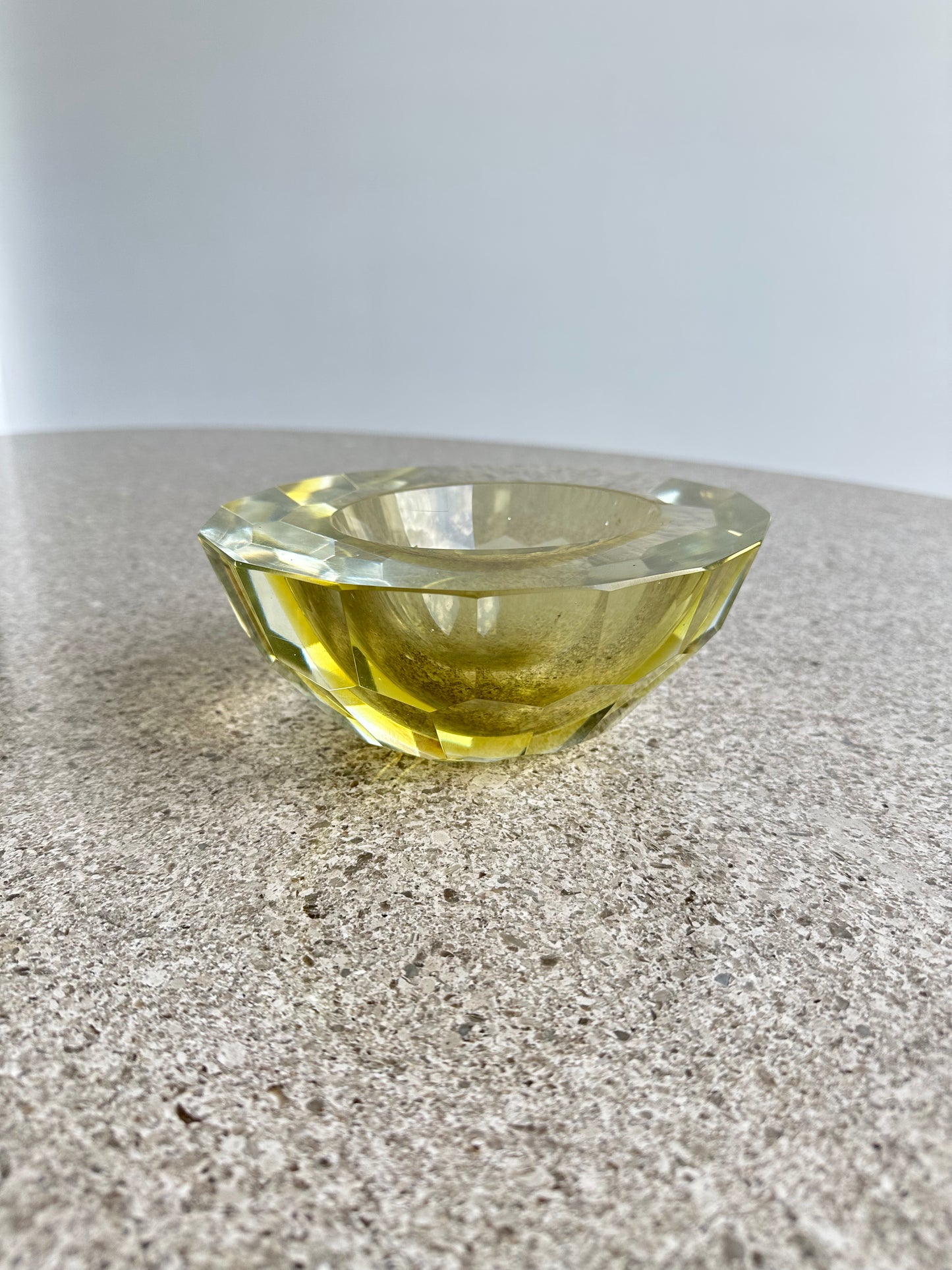 Murano Round Light Yellow Colour thick Glass Ashtray, 1970