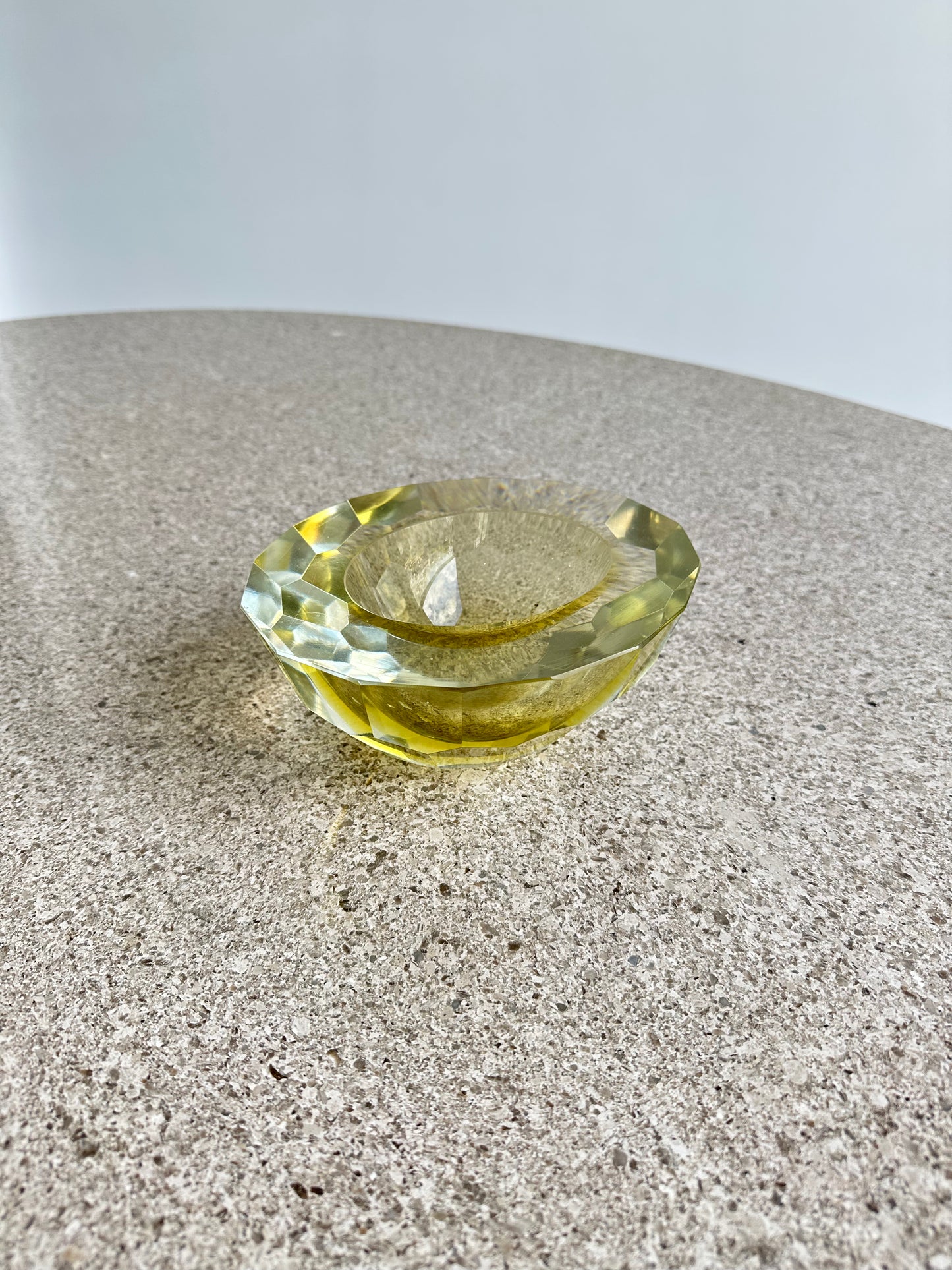 Murano Round Light Yellow Colour thick Glass Ashtray, 1970