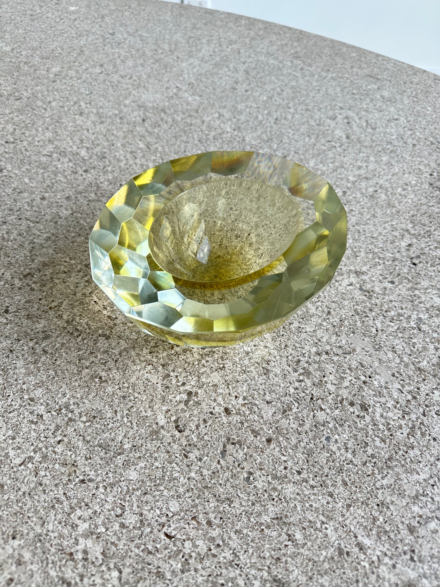 Murano Round Light Yellow Colour thick Glass Ashtray, 1970