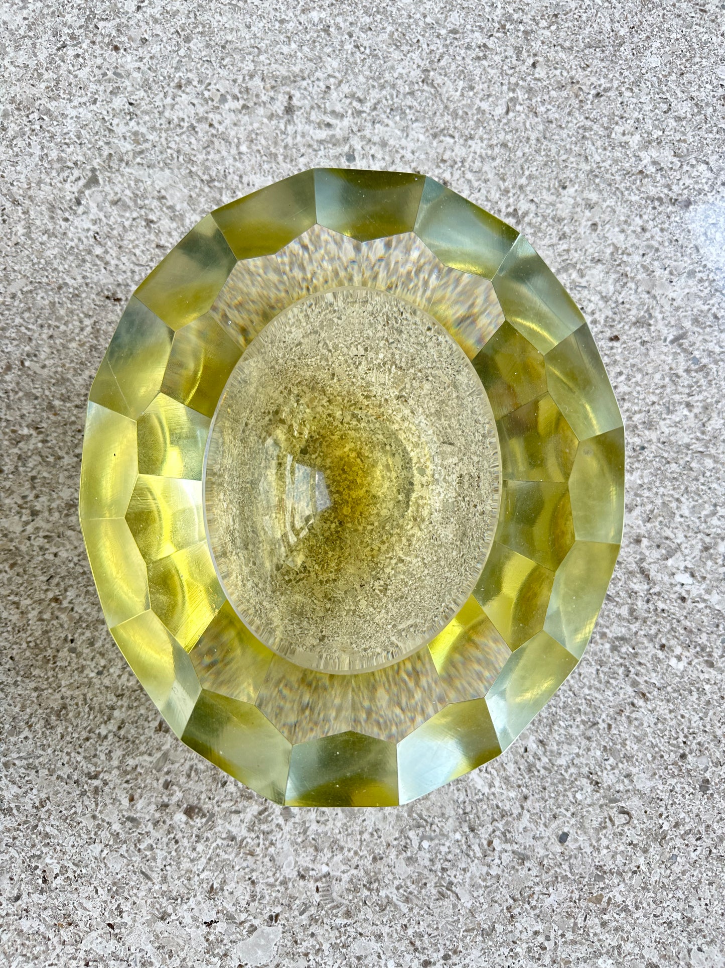 Murano Round Light Yellow Colour thick Glass Ashtray, 1970