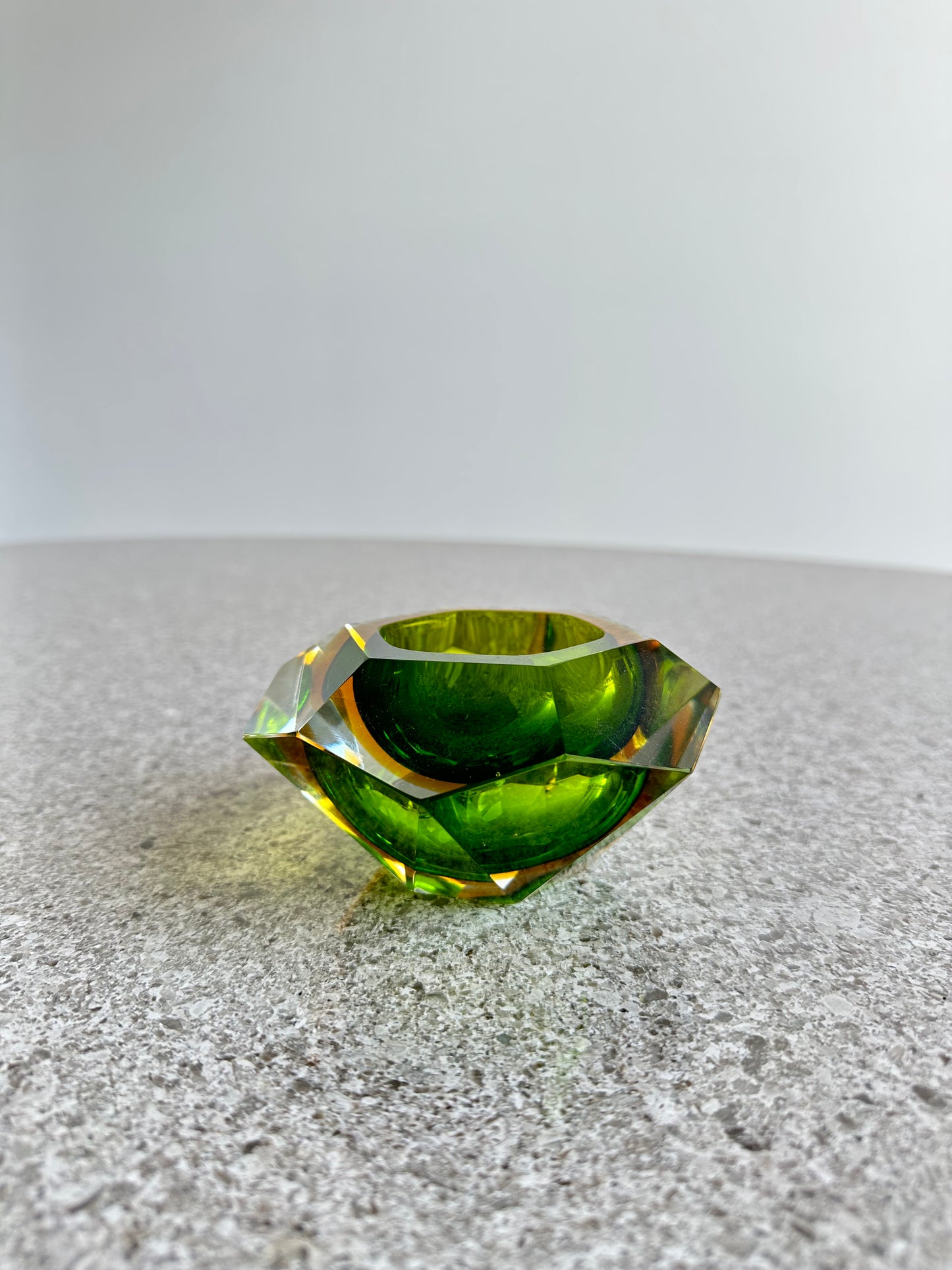 Mandruzzato Italian Murano Sommerso Green and Brown Thick Glass Ashtray, 1960s