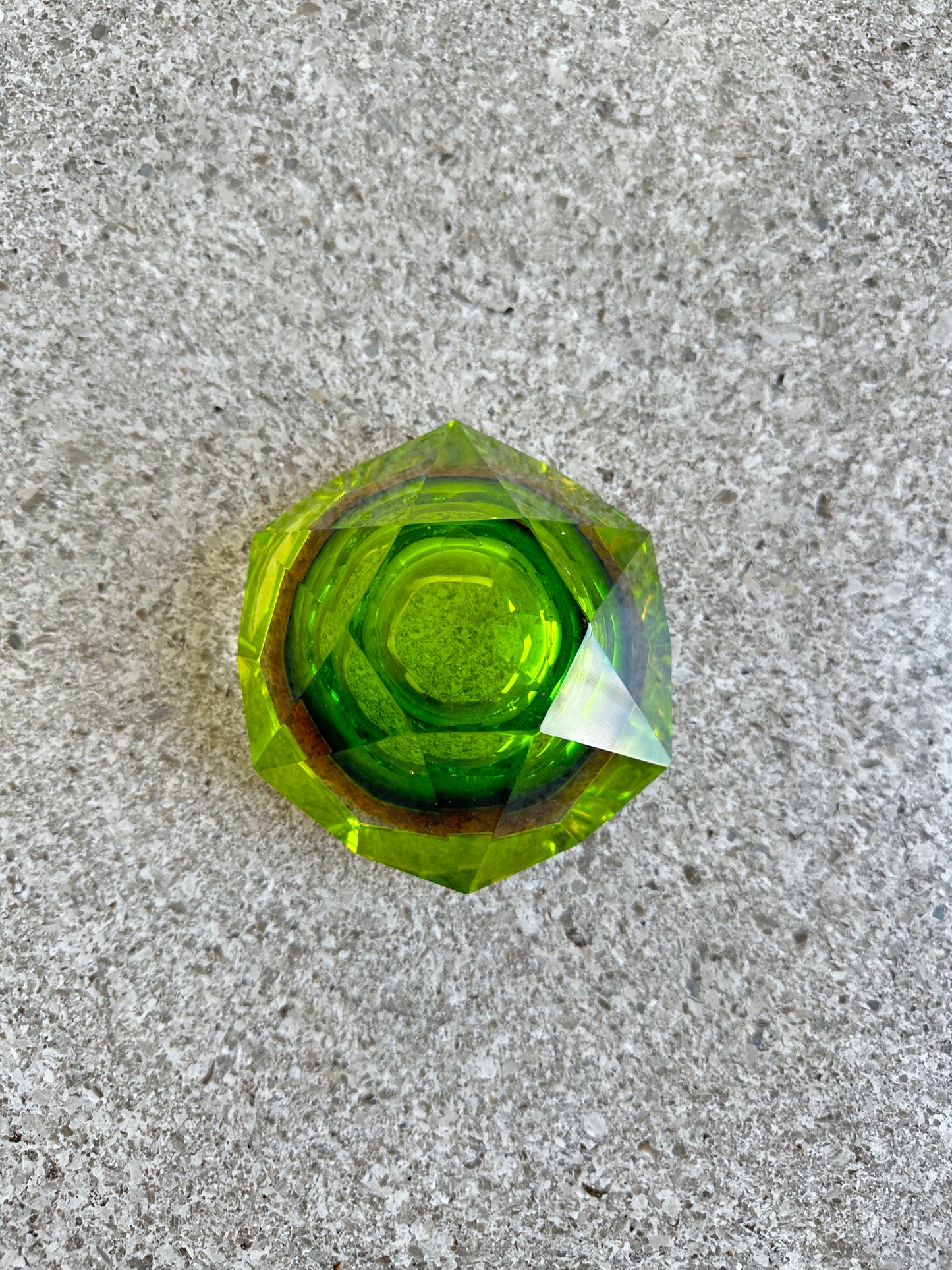 Mandruzzato Italian Murano Sommerso Green and Brown Thick Glass Ashtray, 1960s