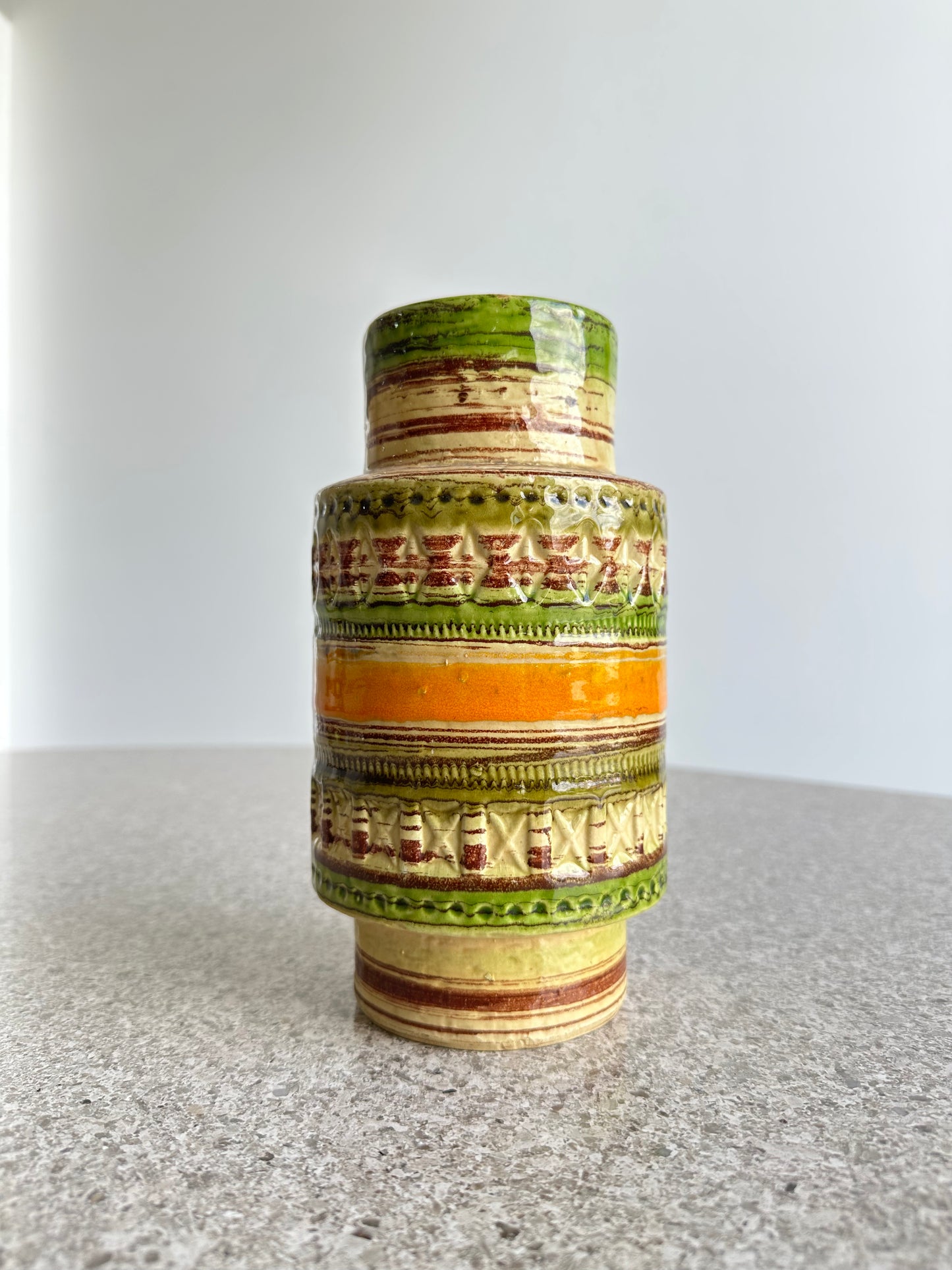 In Bitossi Style Green, Yellow and orange Ceramic Vase, 1960