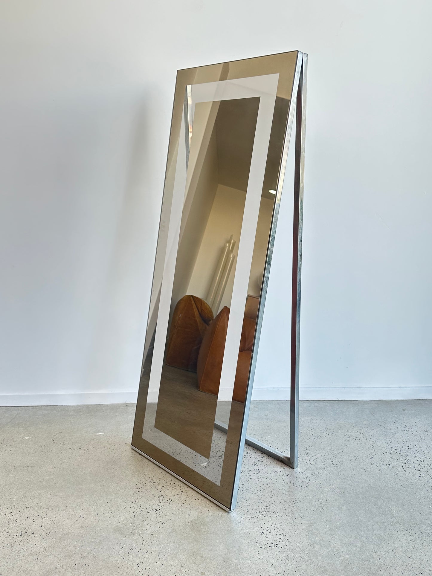 Mid Century Modern Rectangular Freestanding Chromed Mirror, 1970s