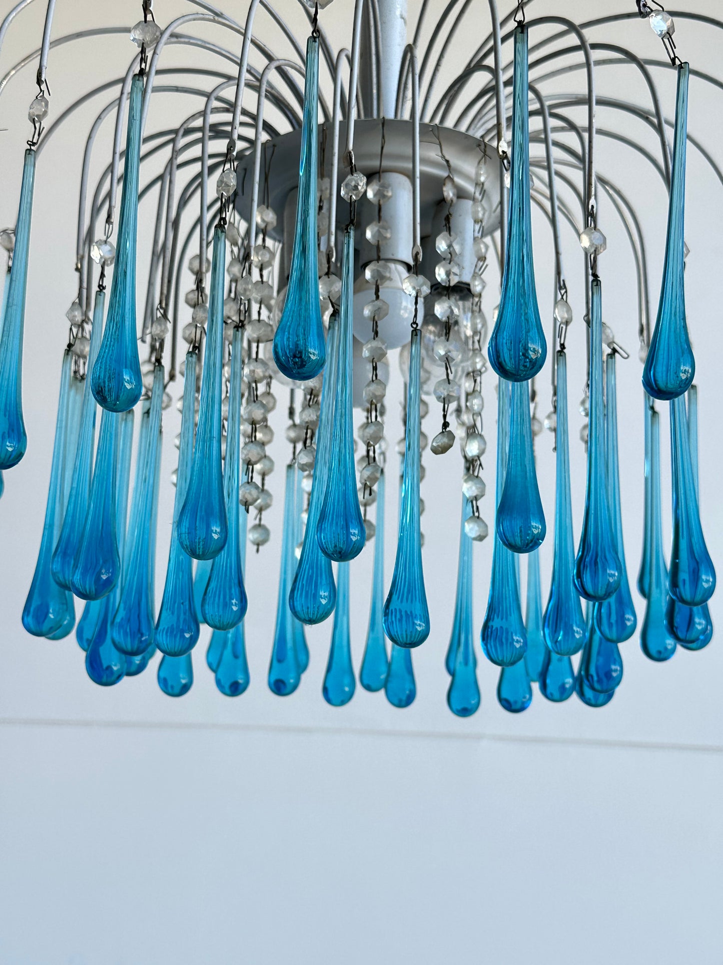 Italian Murano Blue Glass Drop Chandelier by Paolo Venini