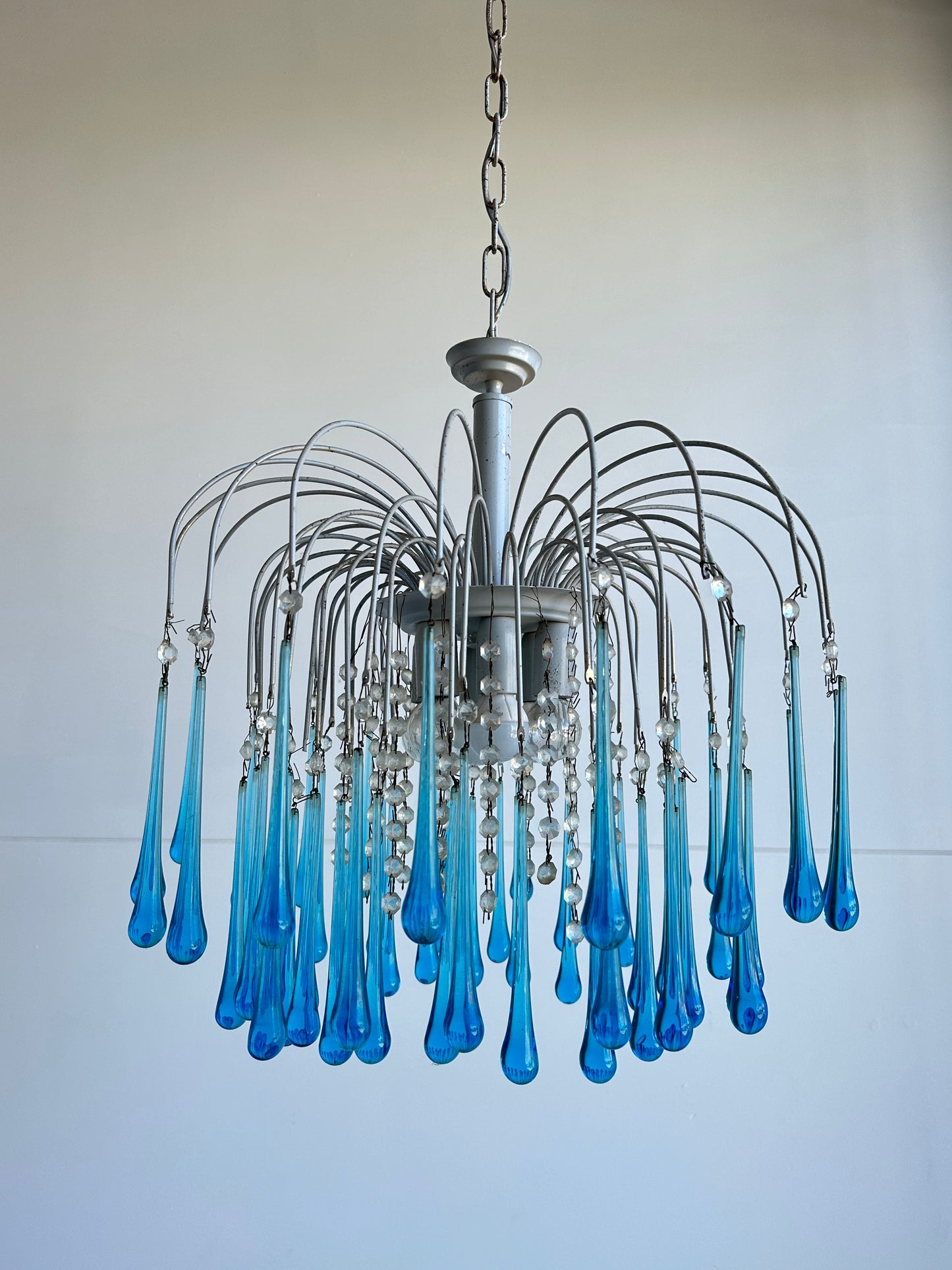 Italian Murano Blue Glass Drop Chandelier by Paolo Venini