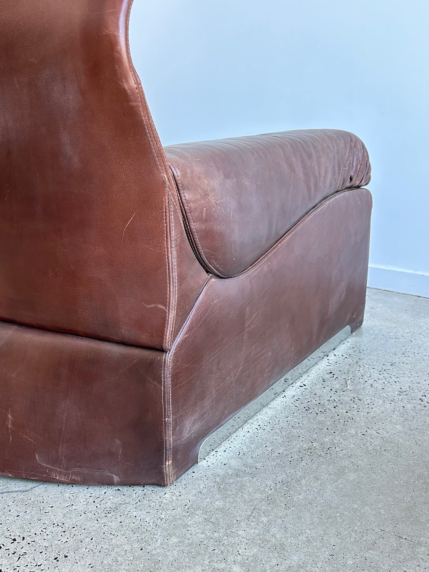 "La Vela"by Giovanni Offredi for Saporiti Italia Brown Leather with Ottoman Lounge Chair, 1960