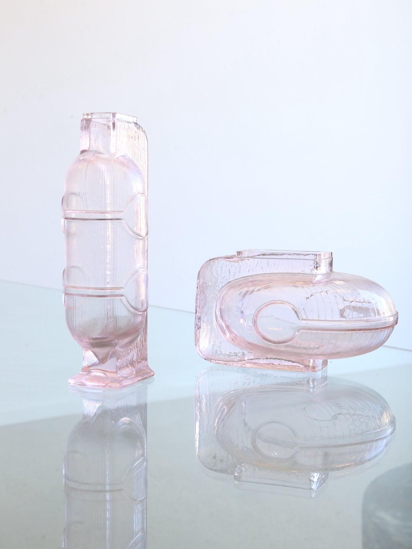 Italian Crystal Light Pink Wine Decanter Centrepieces by Grandi Cristalli 1960s