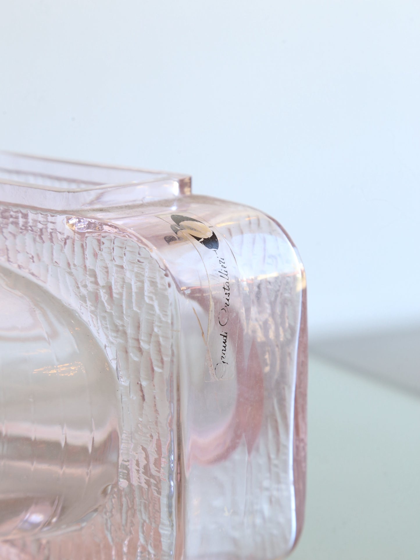 Italian Crystal Light Pink Wine Decanter Centrepieces by Grandi Cristalli 1960s