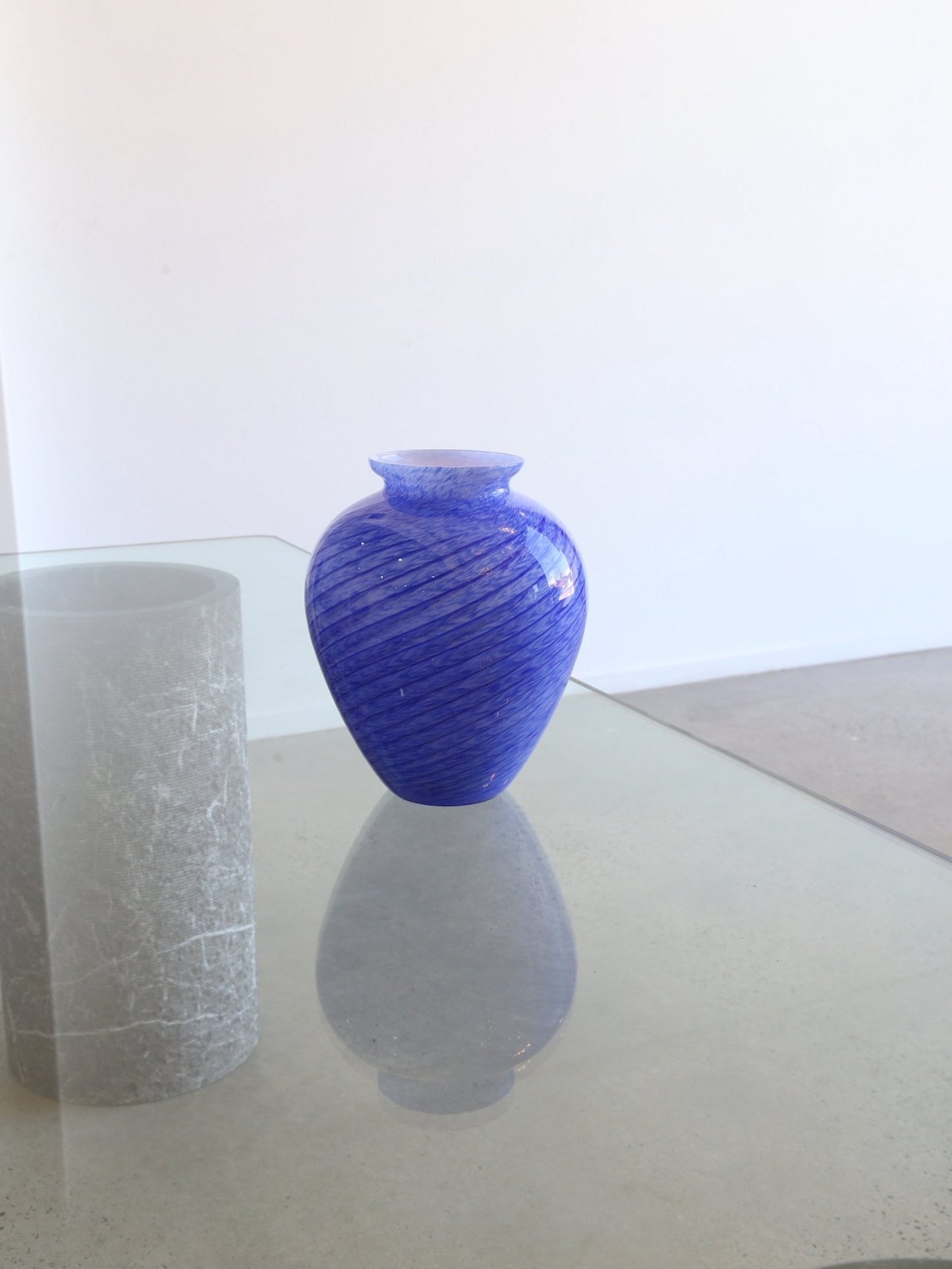 Mid - Century Murano Glass Blue Vase with White Stripes, 1960s - Lumini Collections