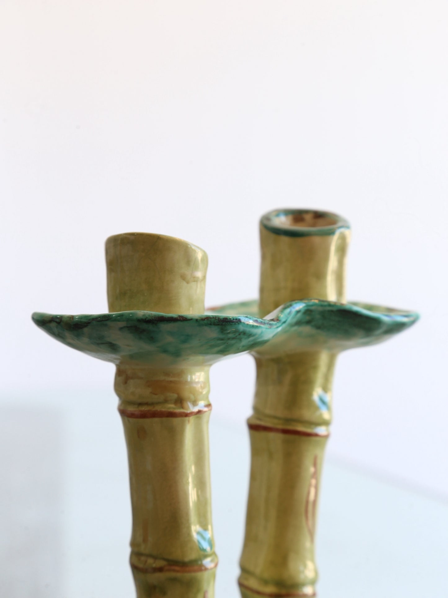 Pucci Umbertide Italian Bamboo Candlesticks Ceramic Holder, 1955s
