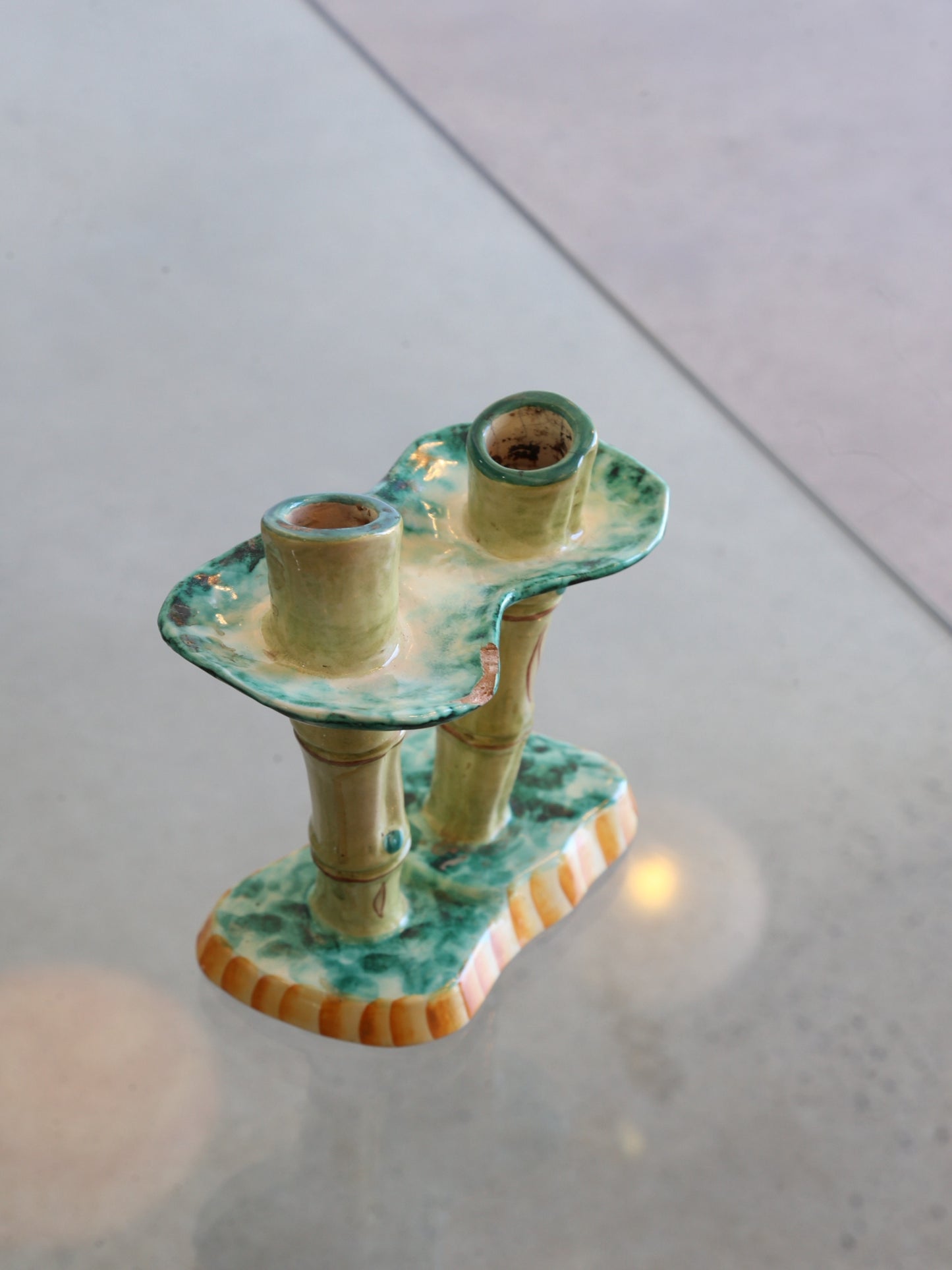 Pucci Umbertide Italian Bamboo Candlesticks Ceramic Holder, 1955s