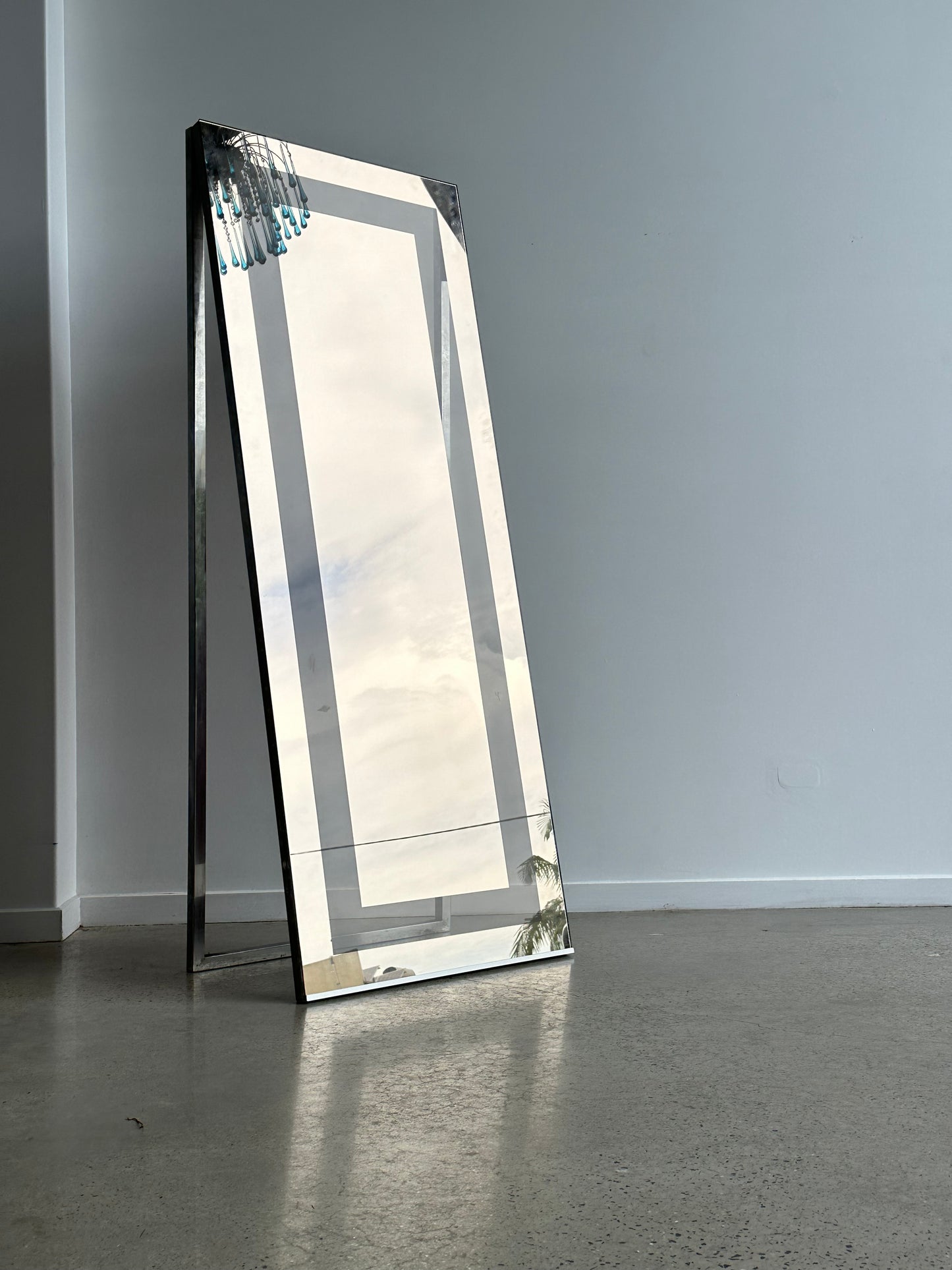 Mid Century Modern Rectangular Freestanding Chromed Mirror, 1970s