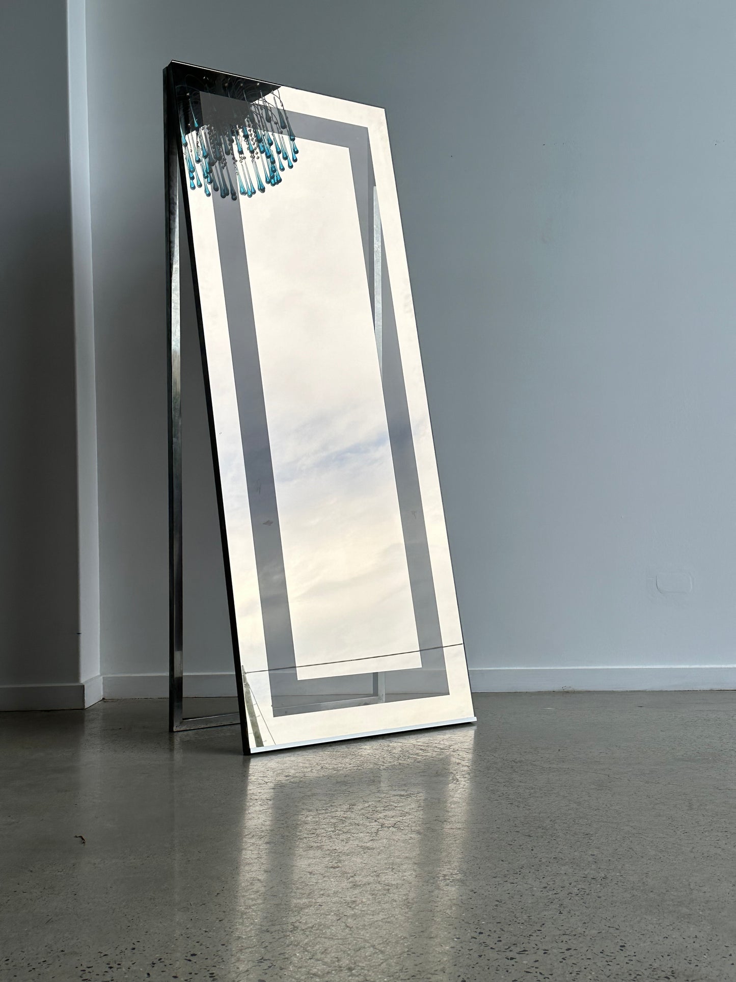 Mid Century Modern Rectangular Freestanding Chromed Mirror, 1970s