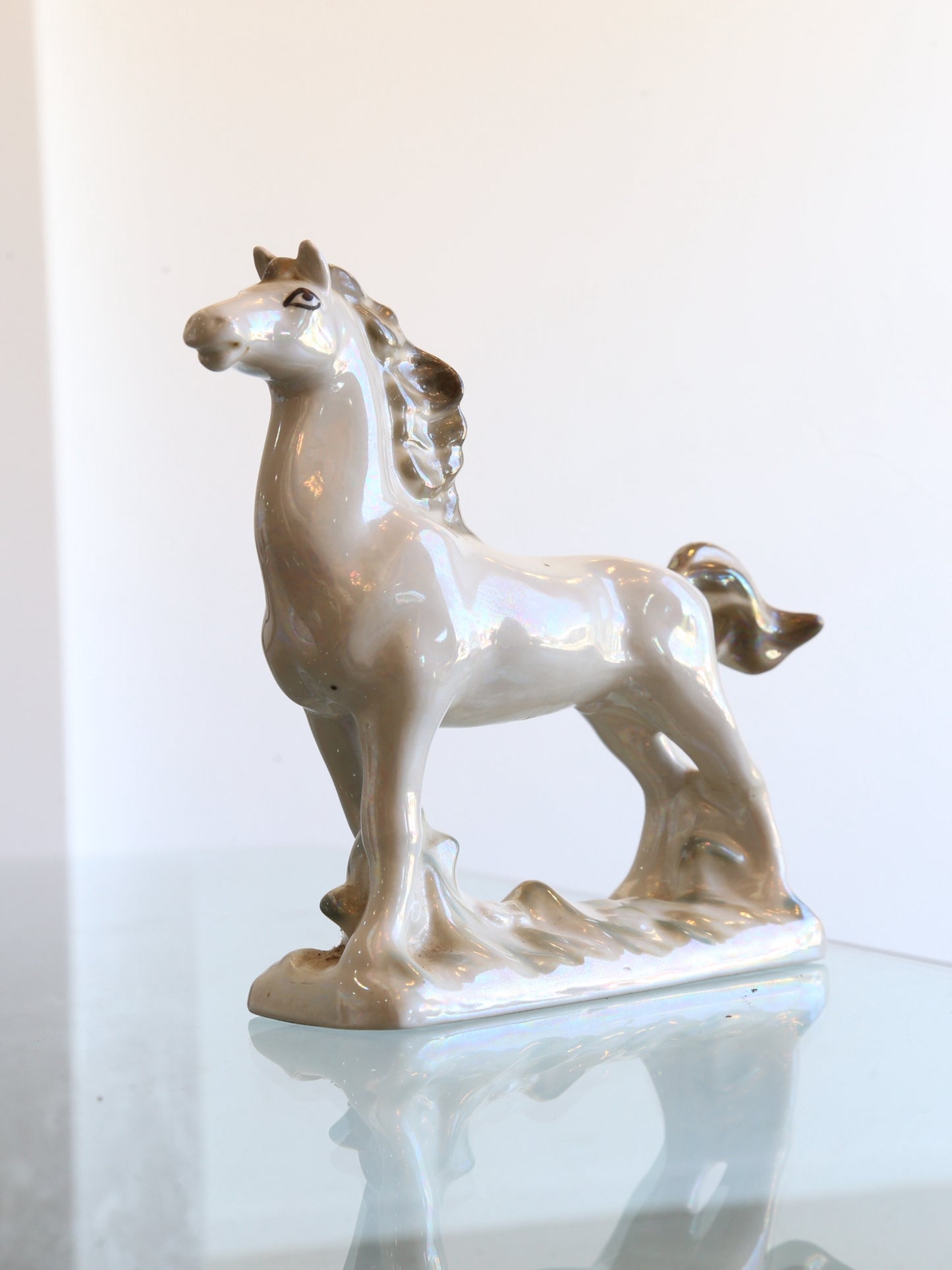 Italian White Perl Ceramic Horse, 1970s
