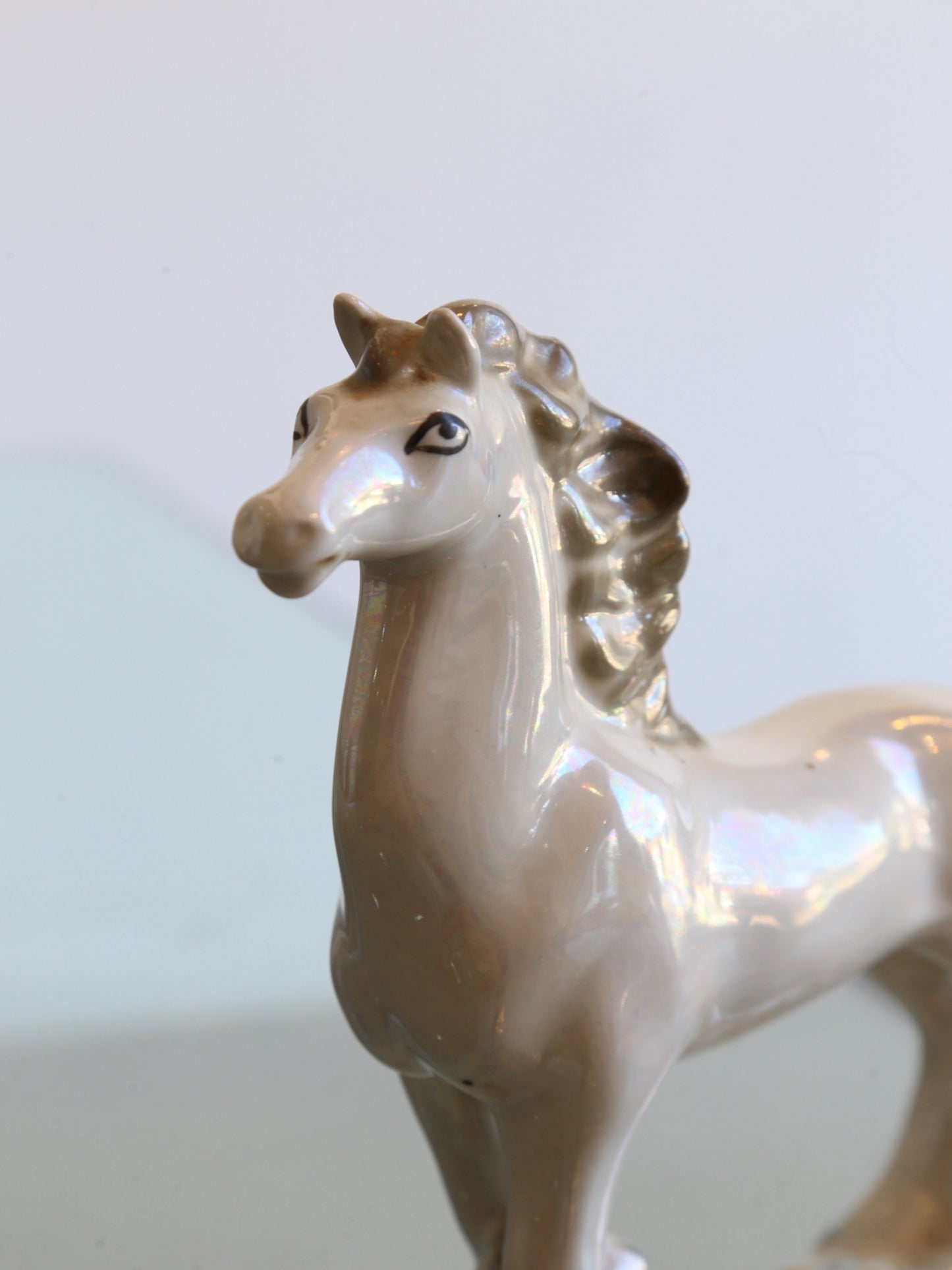 Italian White Perl Ceramic Horse, 1970s