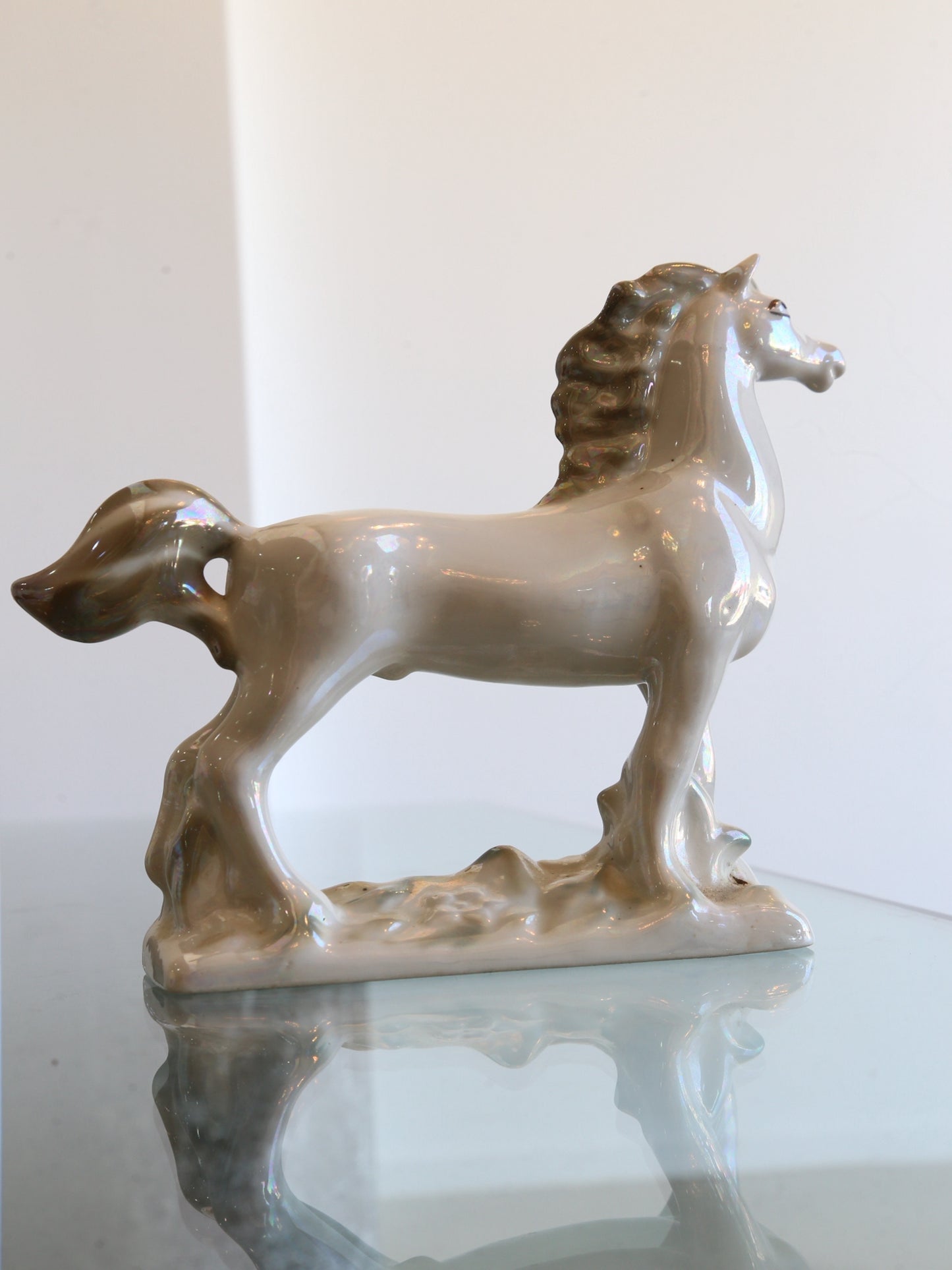 Italian White Perl Ceramic Horse, 1970s