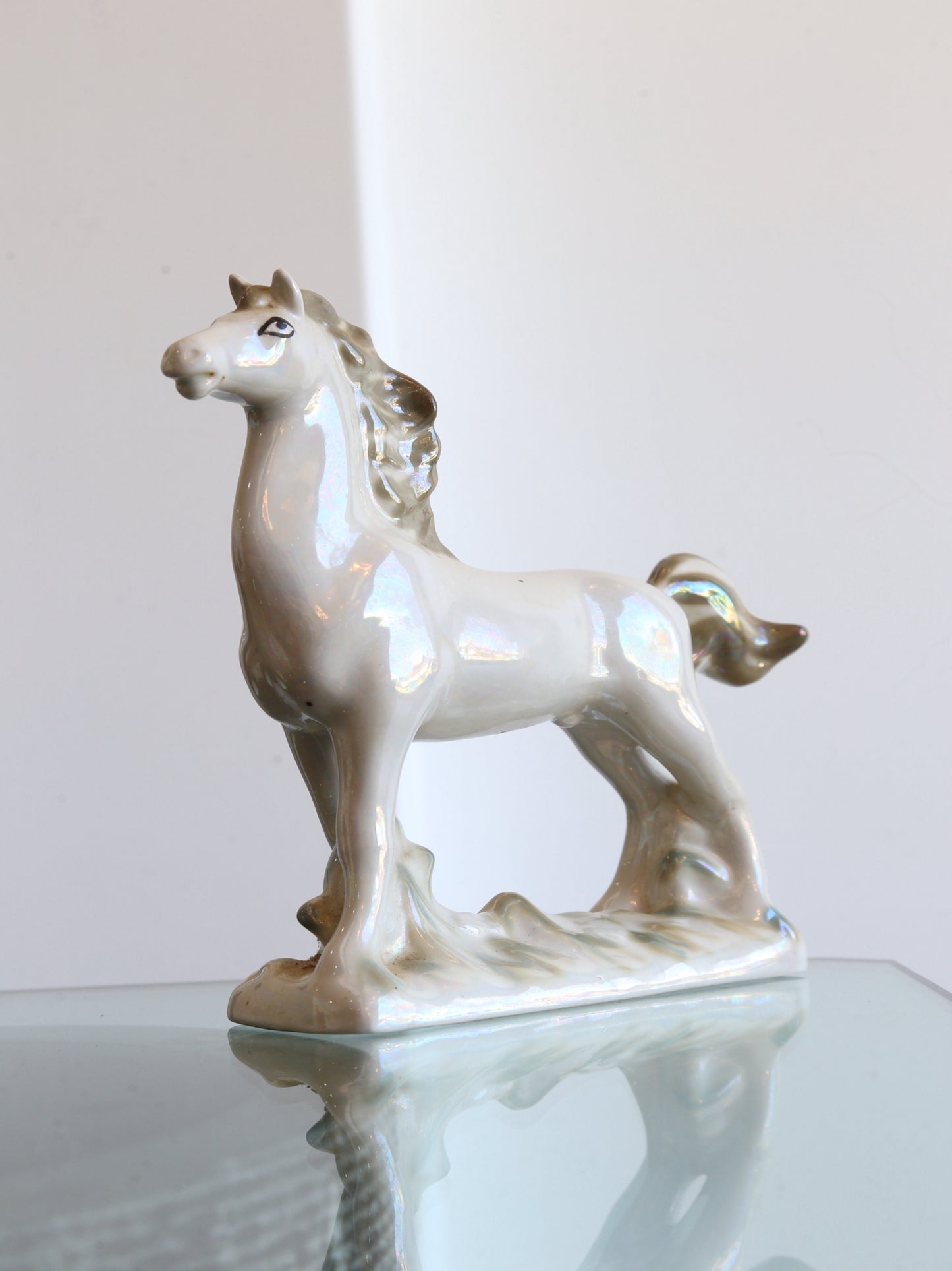 Italian White Perl Ceramic Horse, 1970s