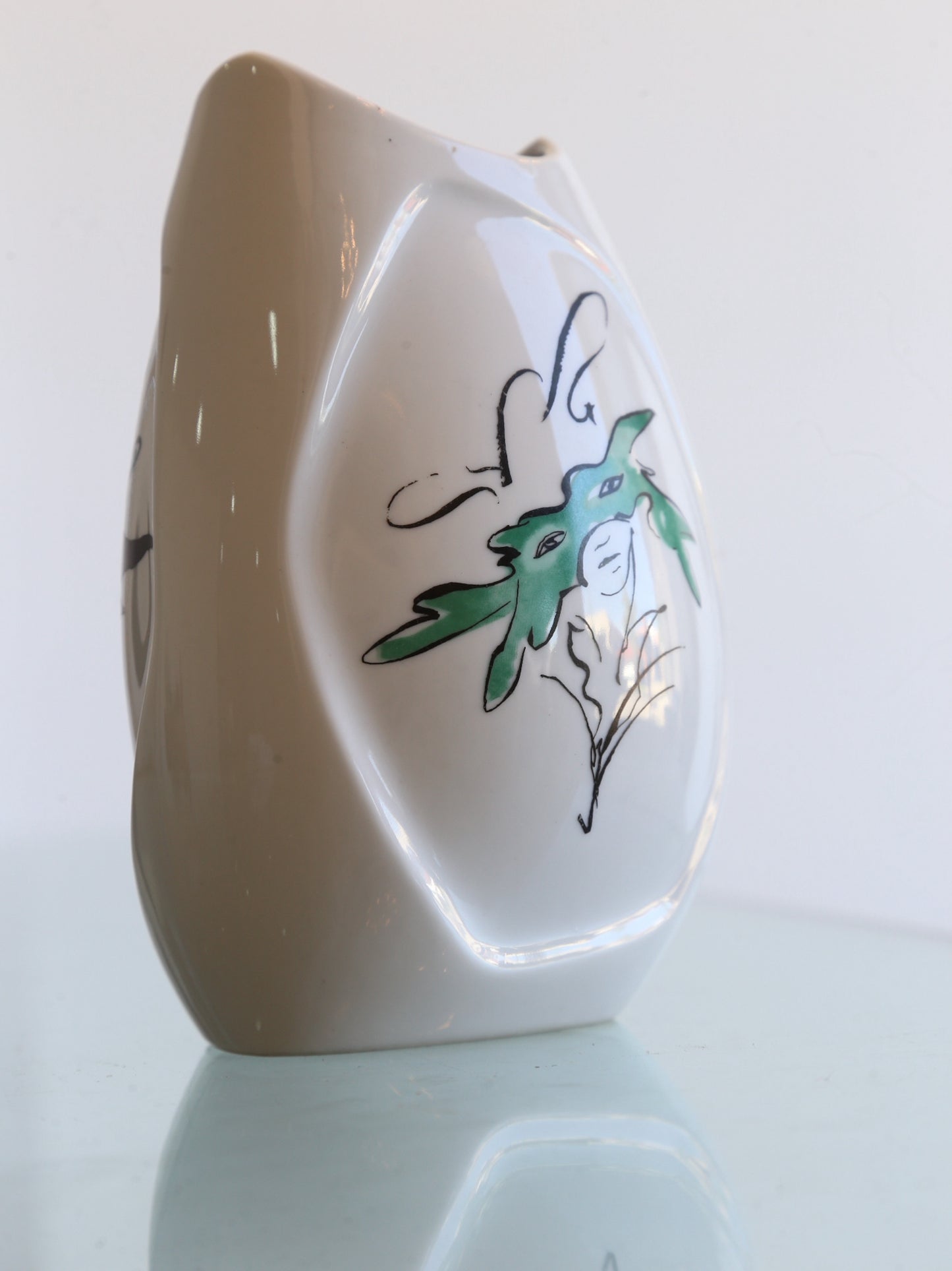 Verbano Italian White Vase with Three Different Faces in Each Side, 1960s