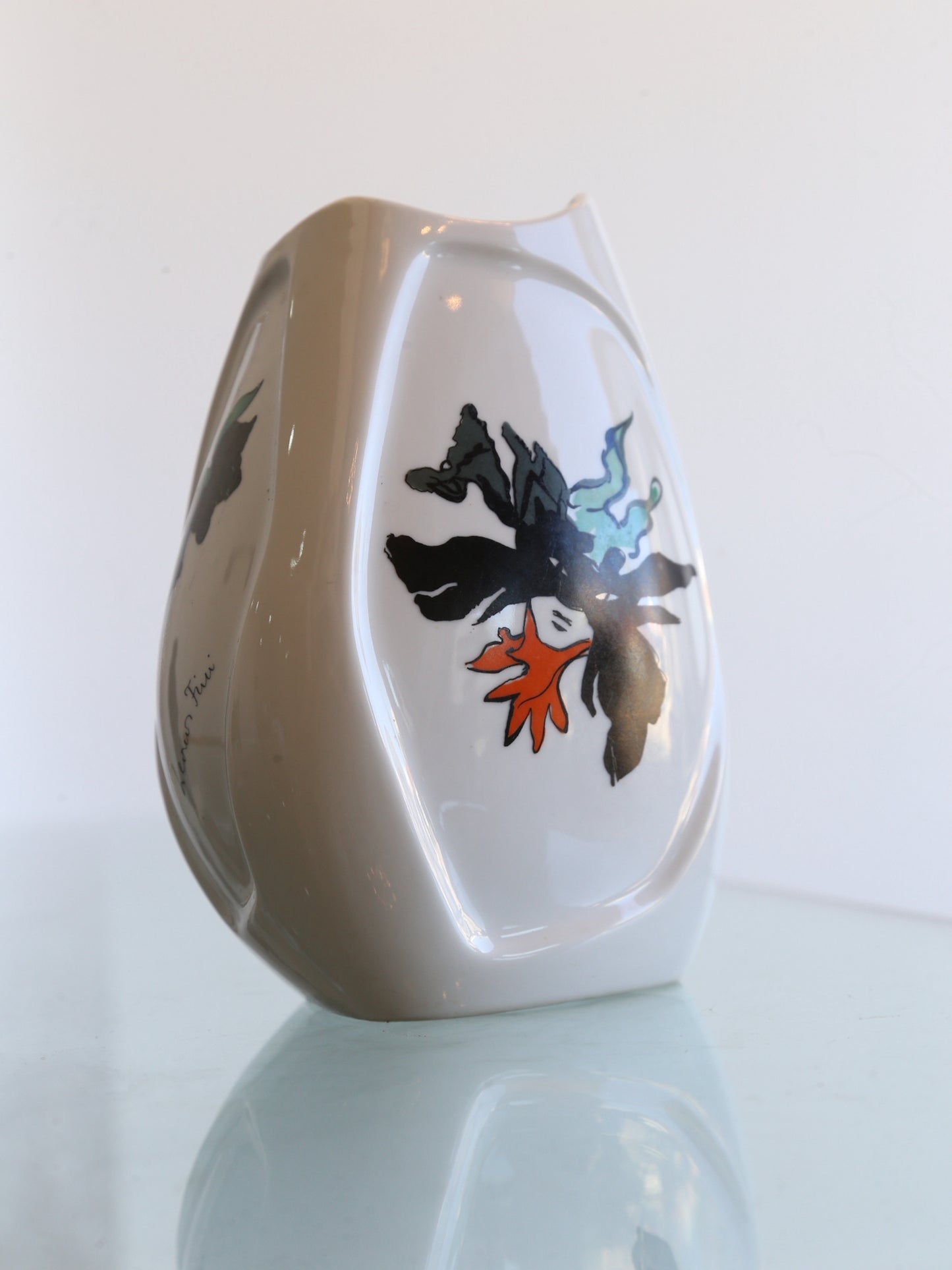 Verbano Italian White Vase with Three Different Faces in Each Side, 1960s