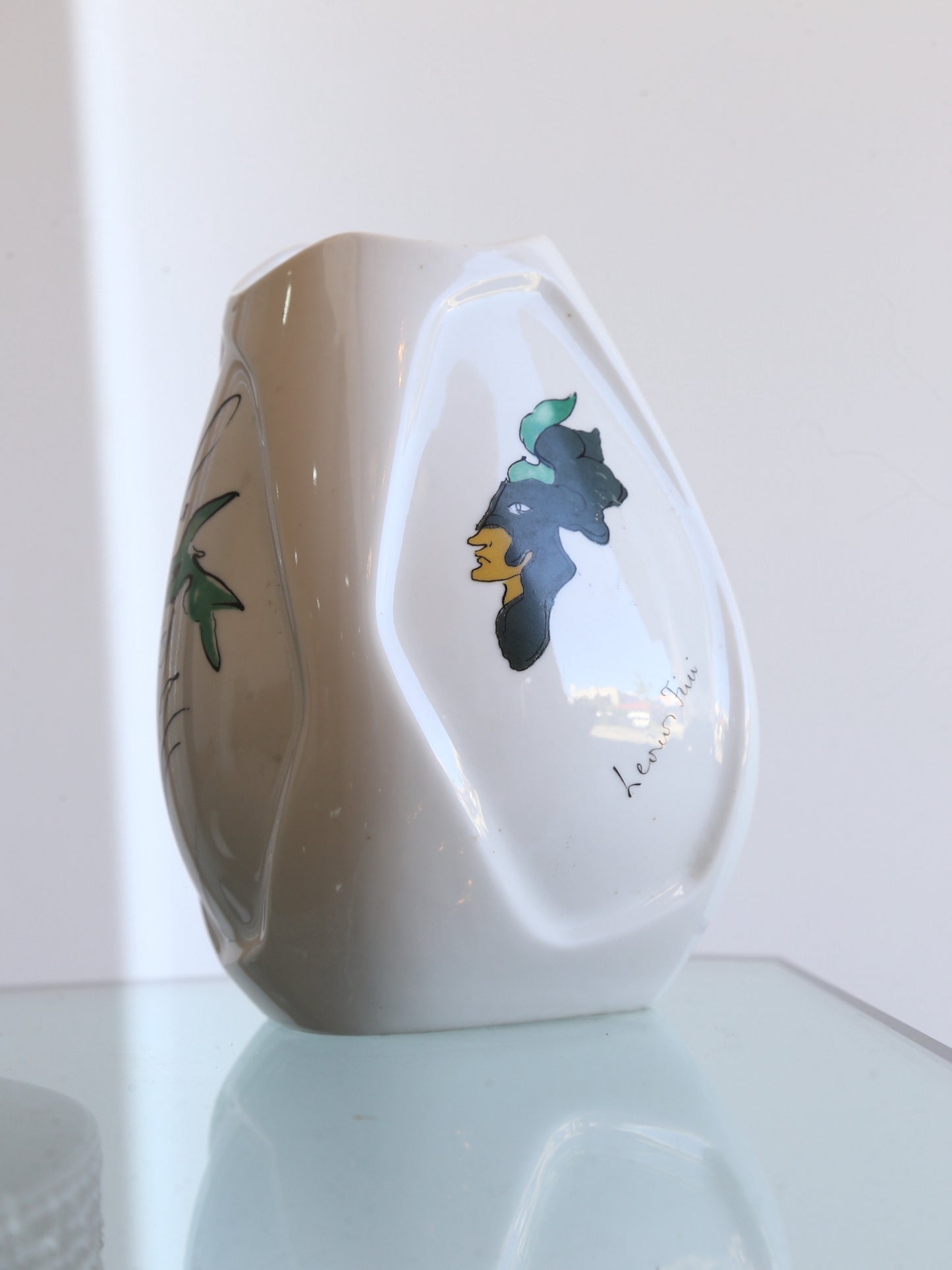 Verbano Italian White Vase with Three Different Faces in Each Side, 1960s
