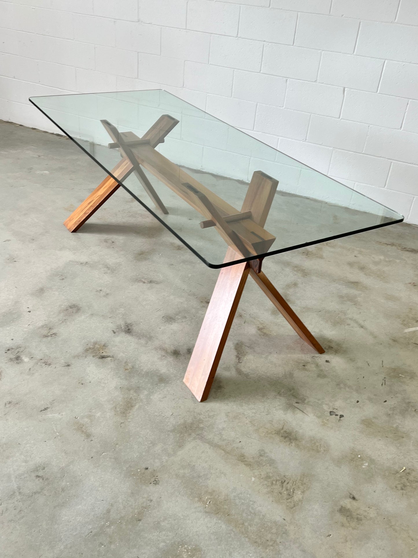 Italian Mid-Century Walnut and Glass Piana Table, 1980s