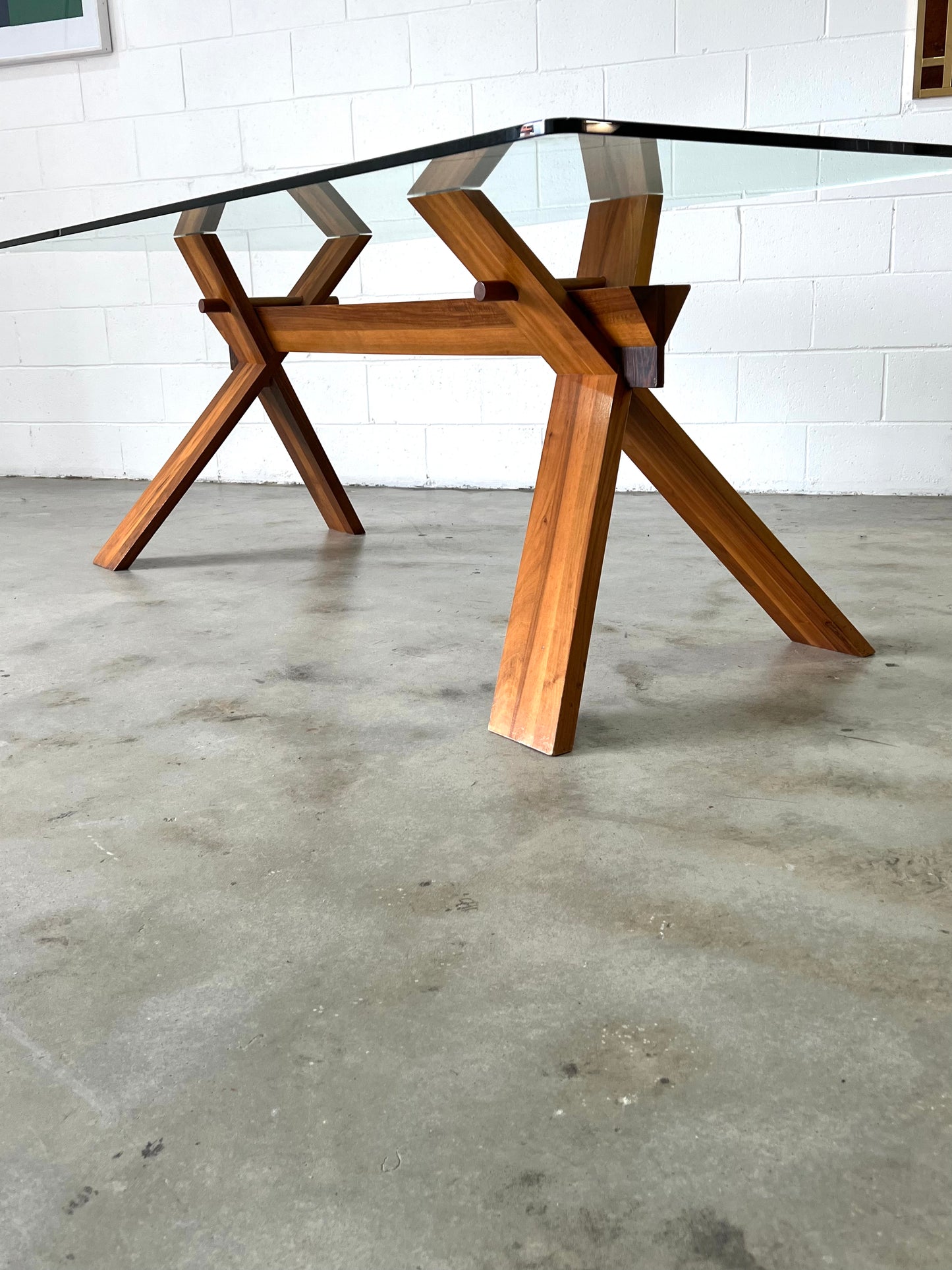 Italian Mid-Century Walnut and Glass Piana Table, 1980s
