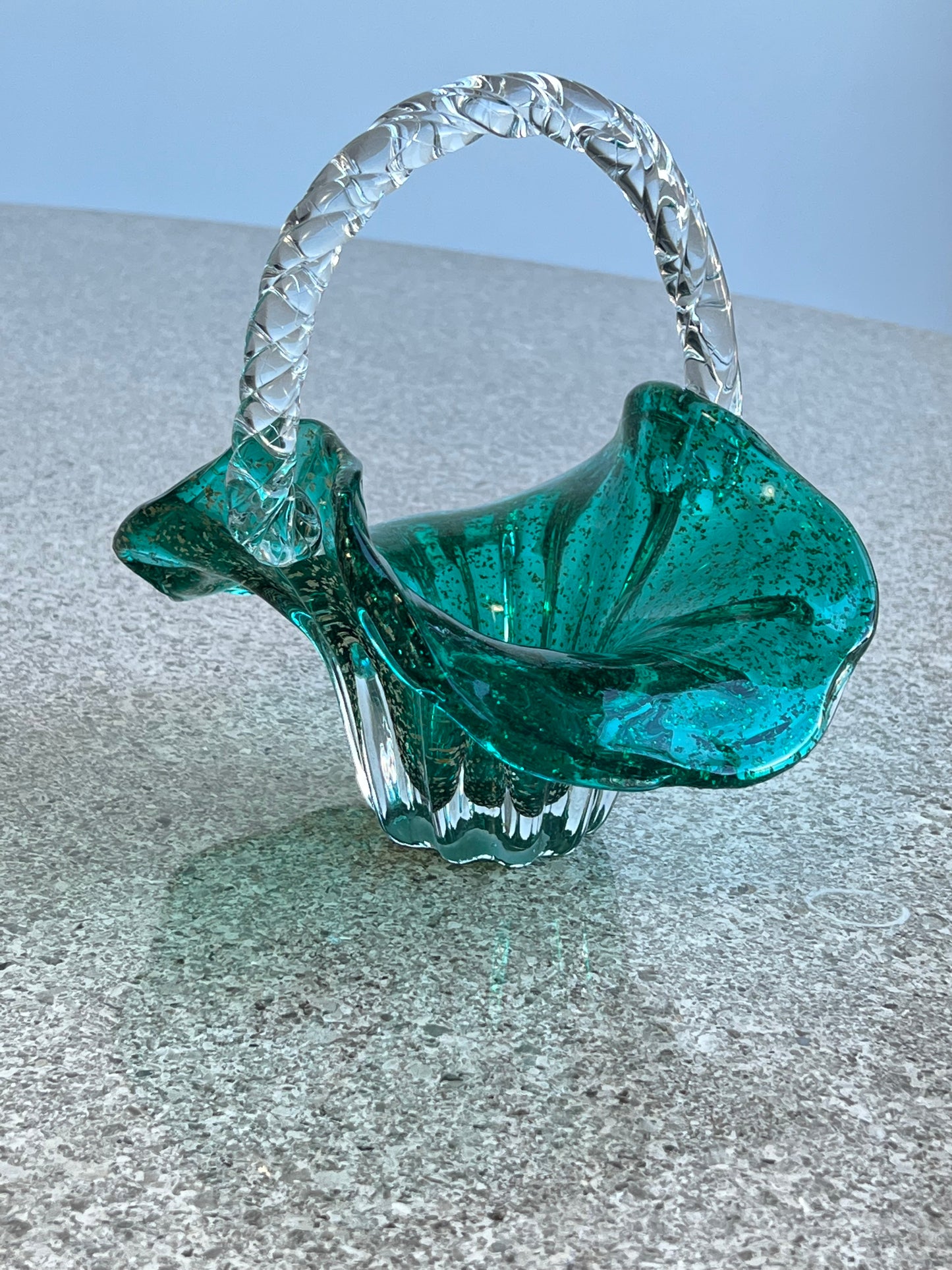 Archimede Seguso Light Green Glass Basket, 1970s