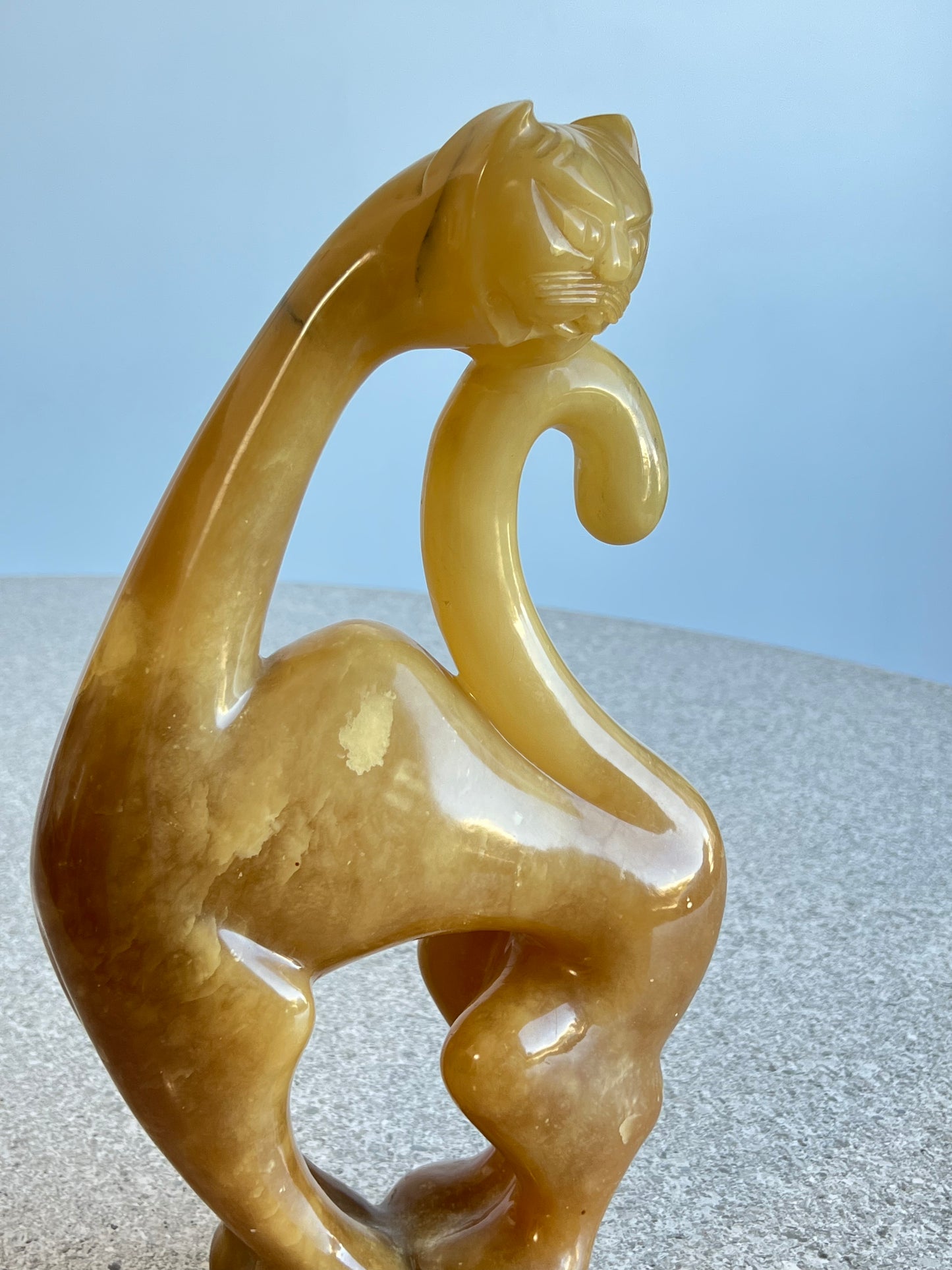Italian Vintage Amber Onyx Cat Sculpture, 1970s