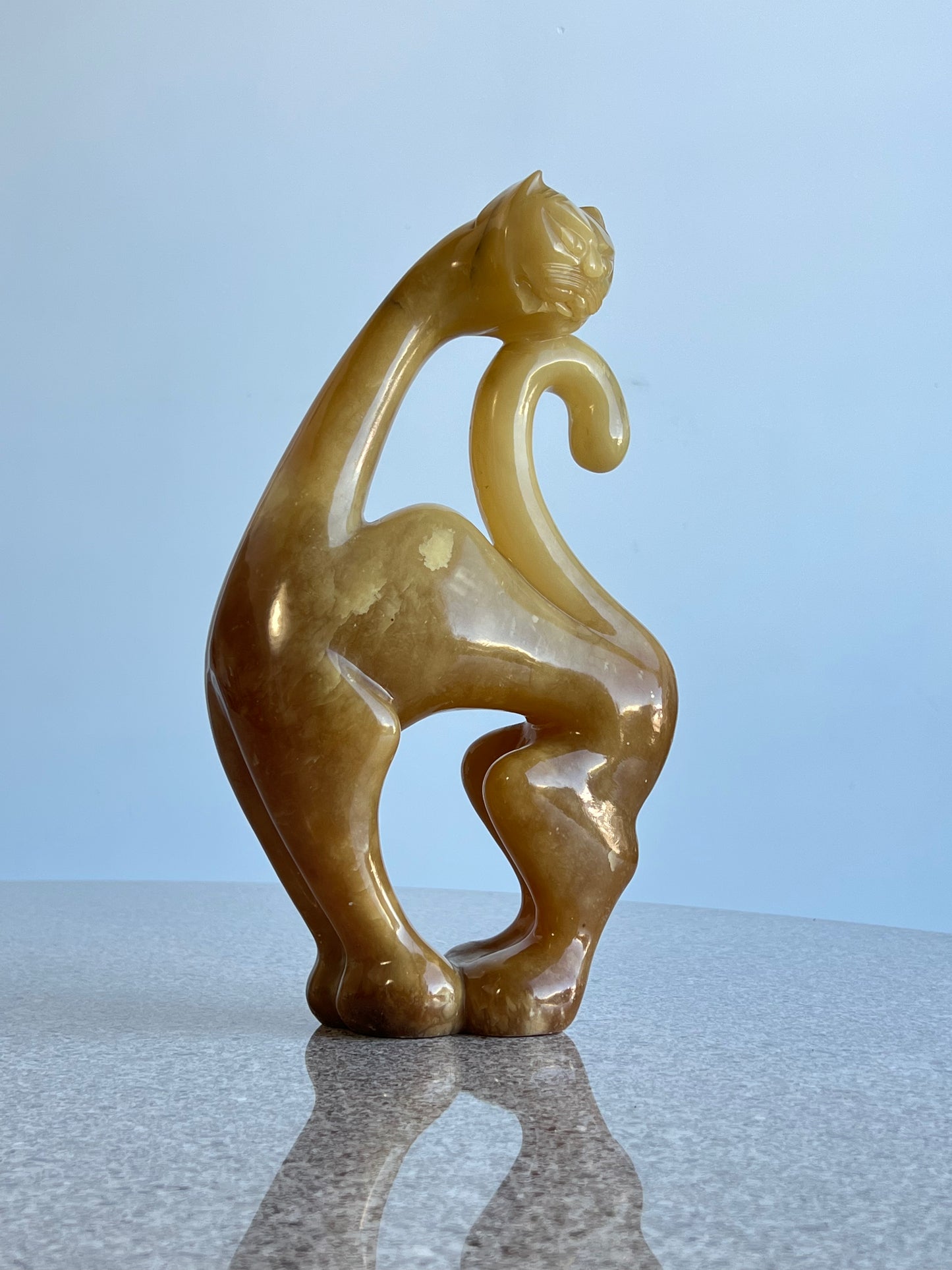 Italian Vintage Amber Onyx Cat Sculpture, 1970s
