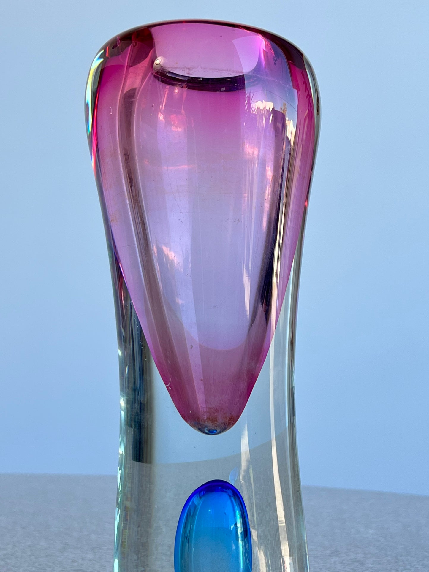 Italian Murano Sommerso Glass Vase in Pink and Blue, 1960