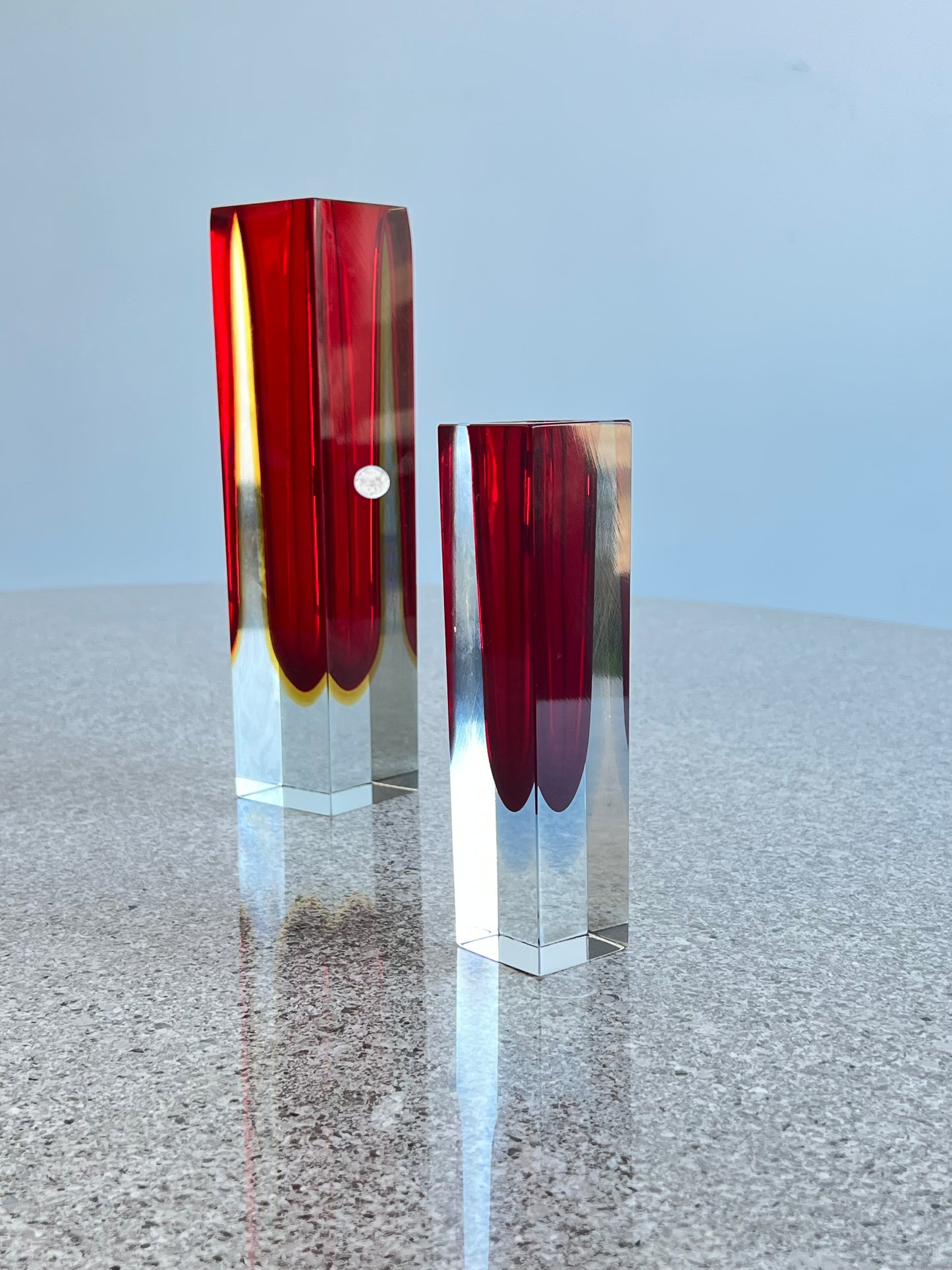 Italian Murano Sommerso Set of Two Red Glass Vases, 1960