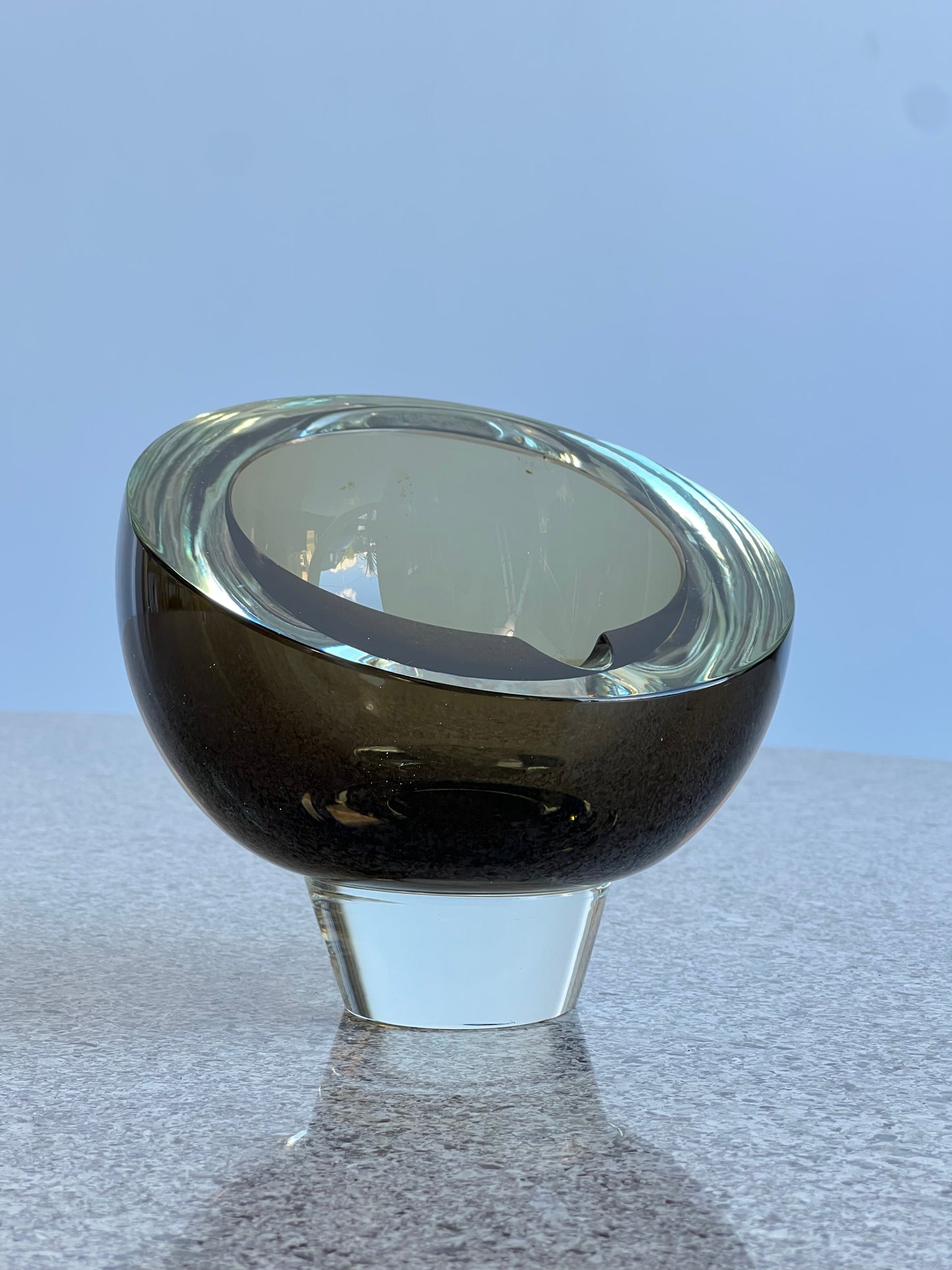 Italian Mid Century Modern Murano Smoked Round Glass Ashtray, 1960s