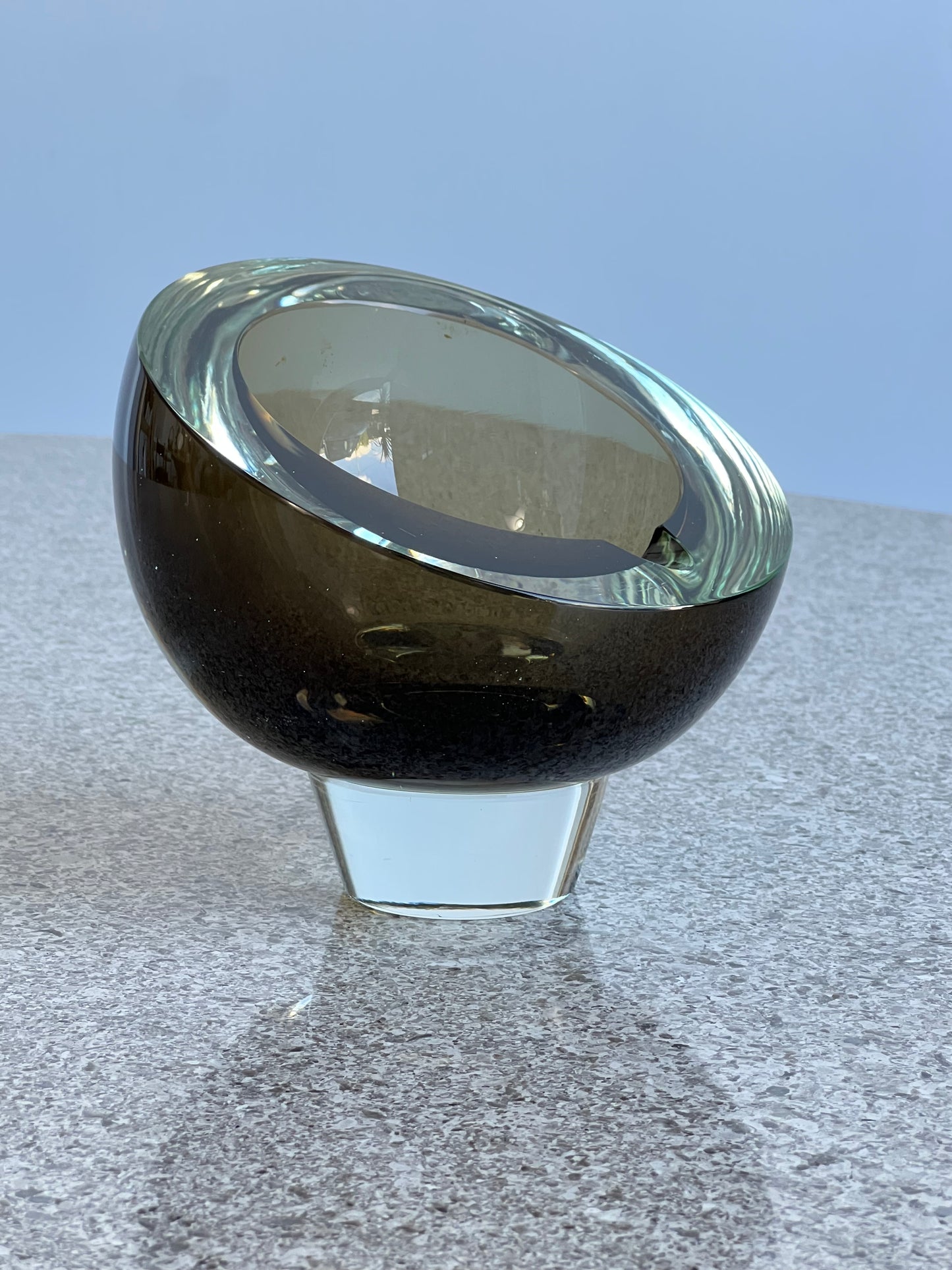 Italian Mid Century Modern Murano Smoked Round Glass Ashtray, 1960s