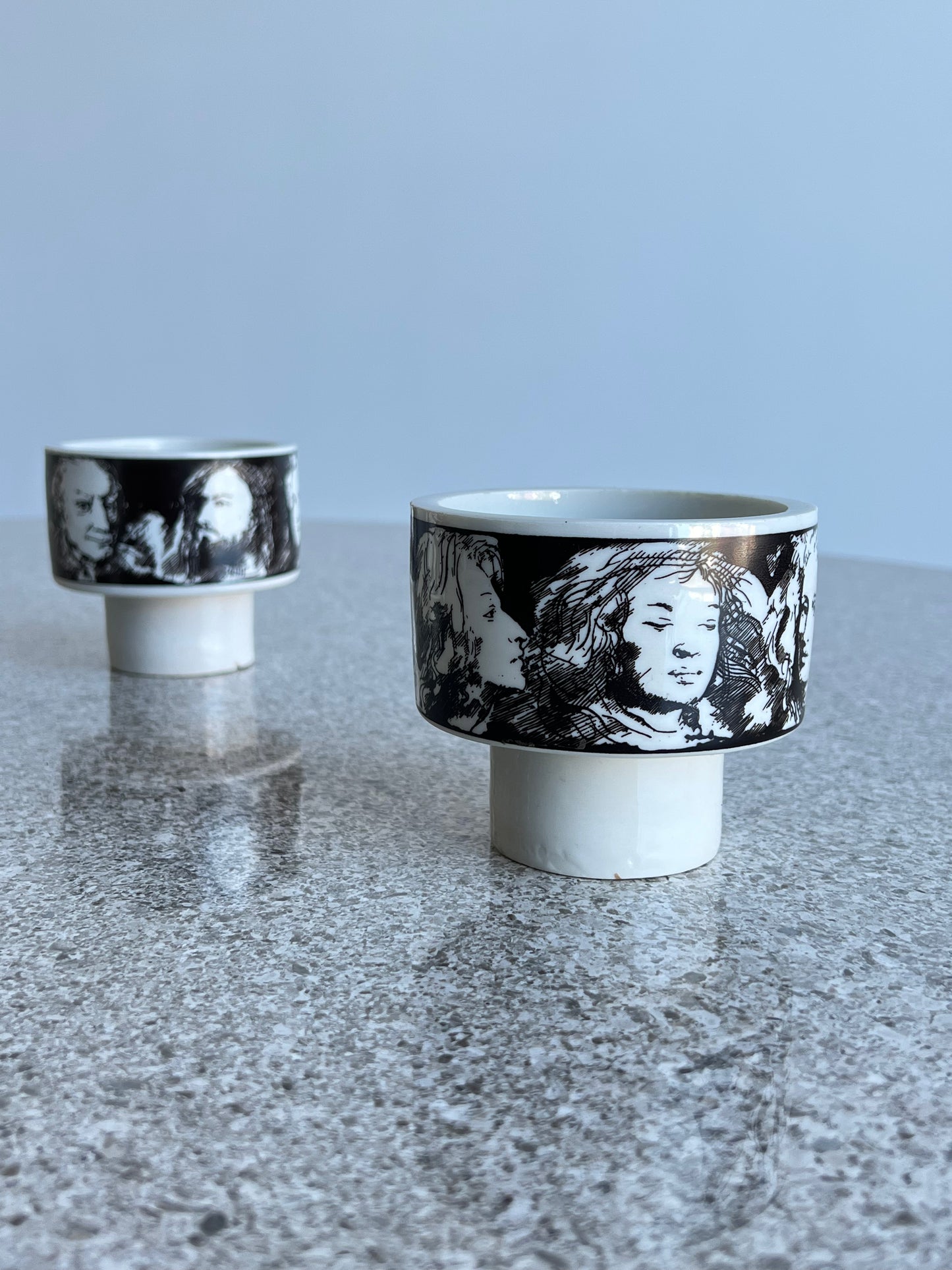 Pietro Annigoni for Porcellane Eva Sud Black and White Set Bowls, 1960s